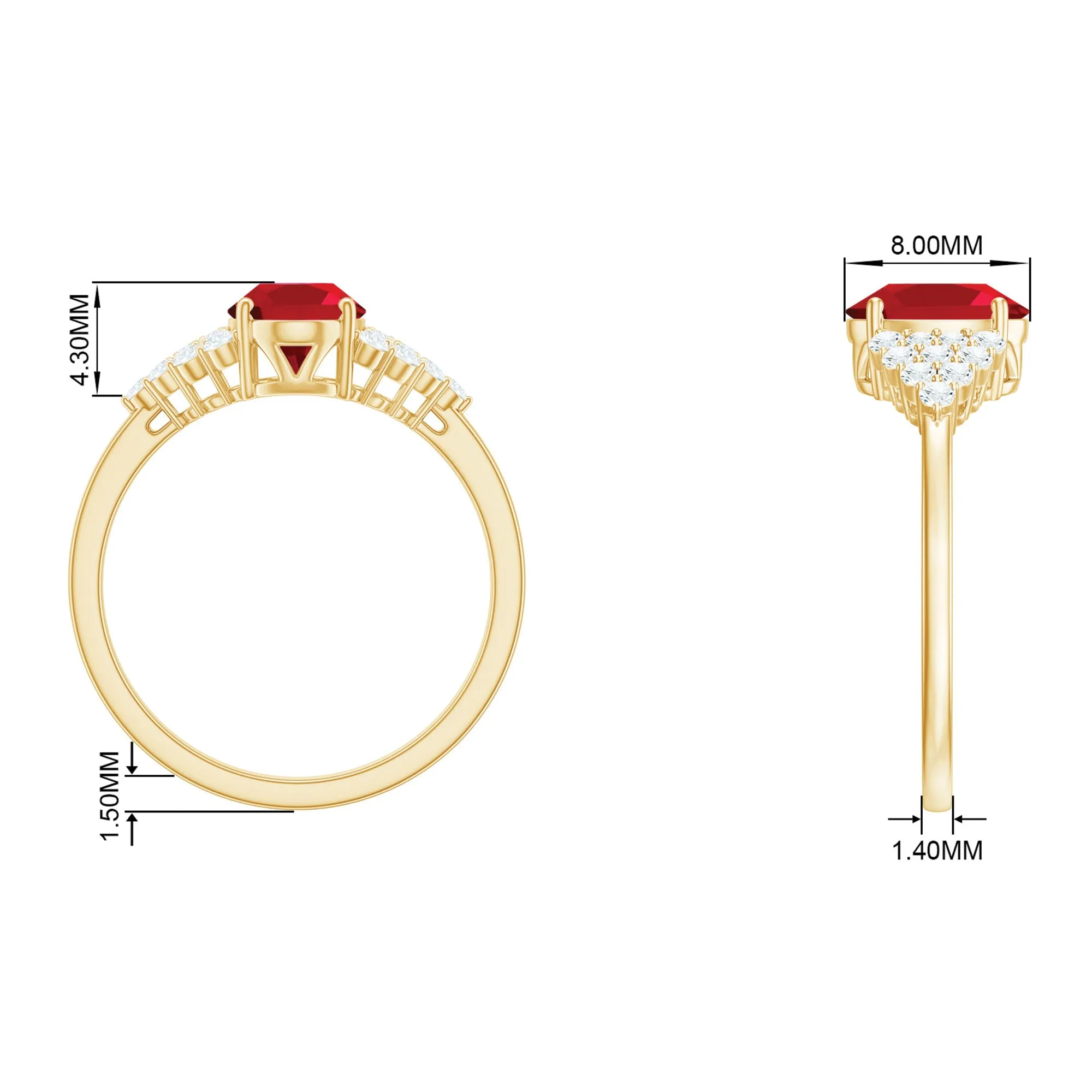 2 CT Oval Lab-Created Ruby Solitaire Ring with Diamond Accent