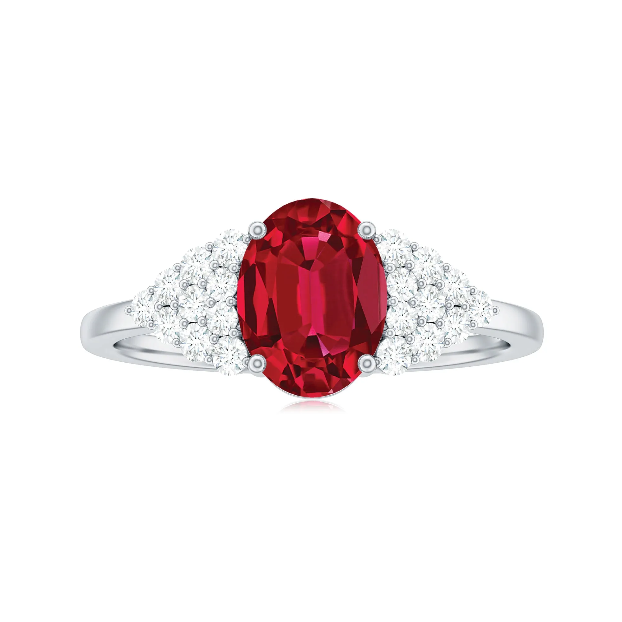 2 CT Oval Lab-Created Ruby Solitaire Ring with Diamond Accent