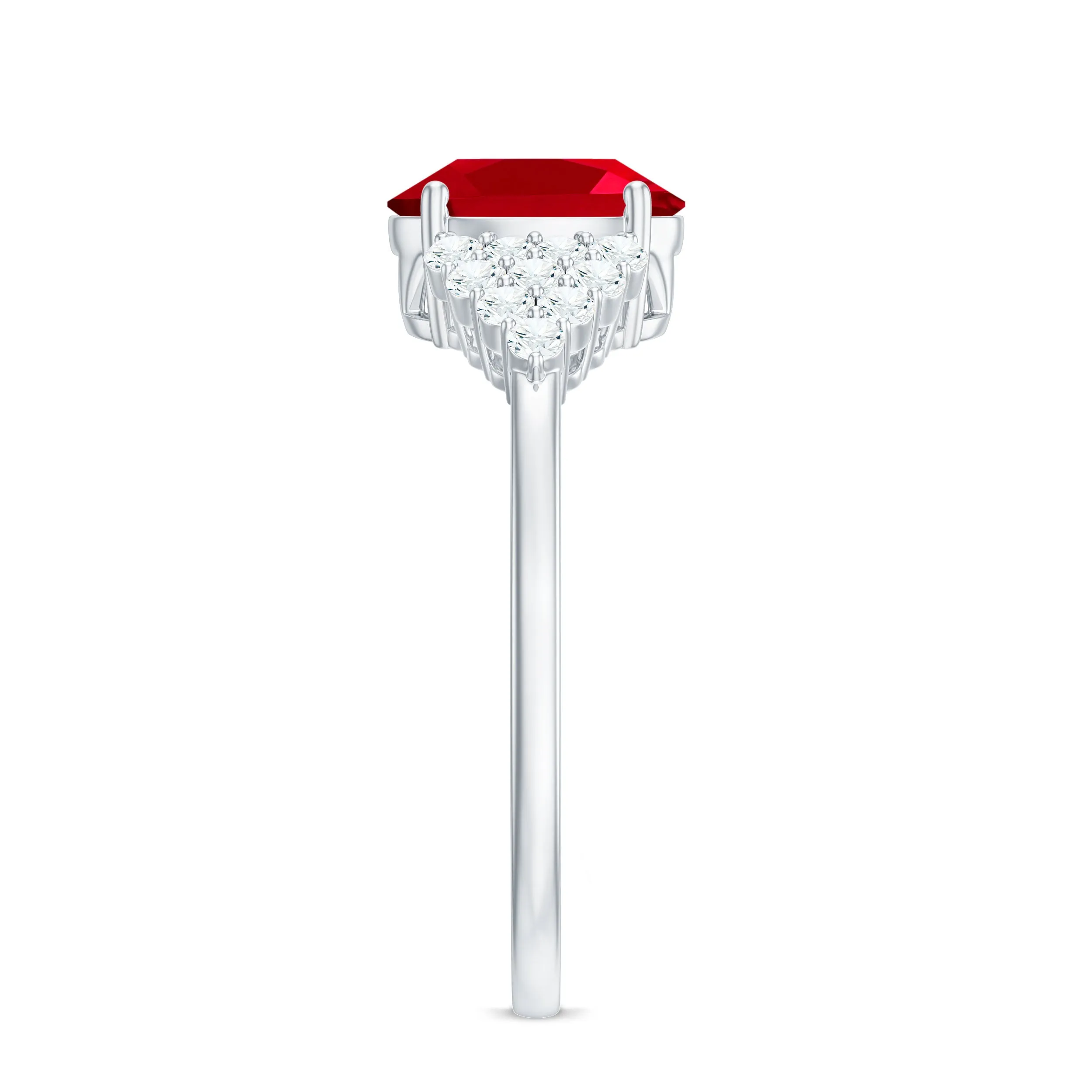 2 CT Oval Lab-Created Ruby Solitaire Ring with Diamond Accent