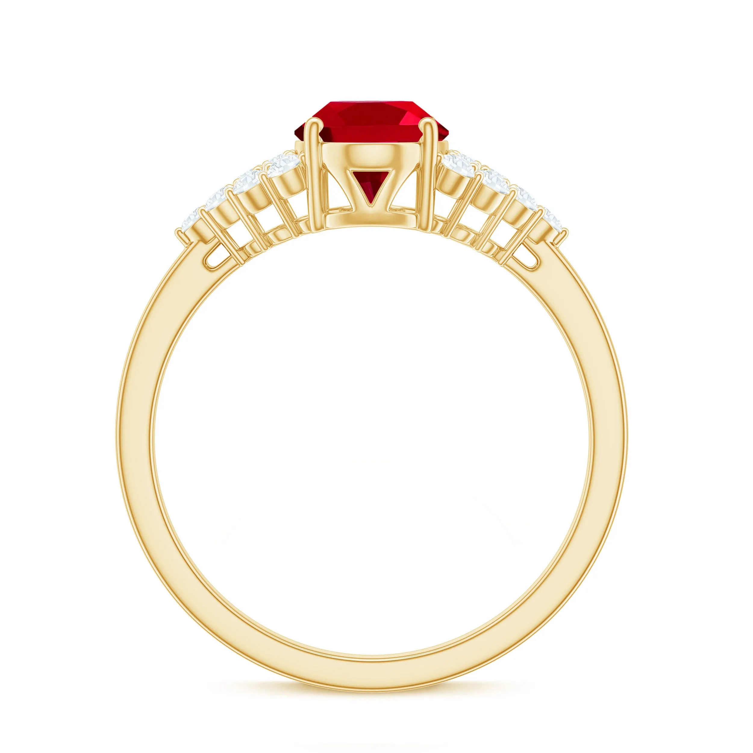 2 CT Oval Lab-Created Ruby Solitaire Ring with Diamond Accent