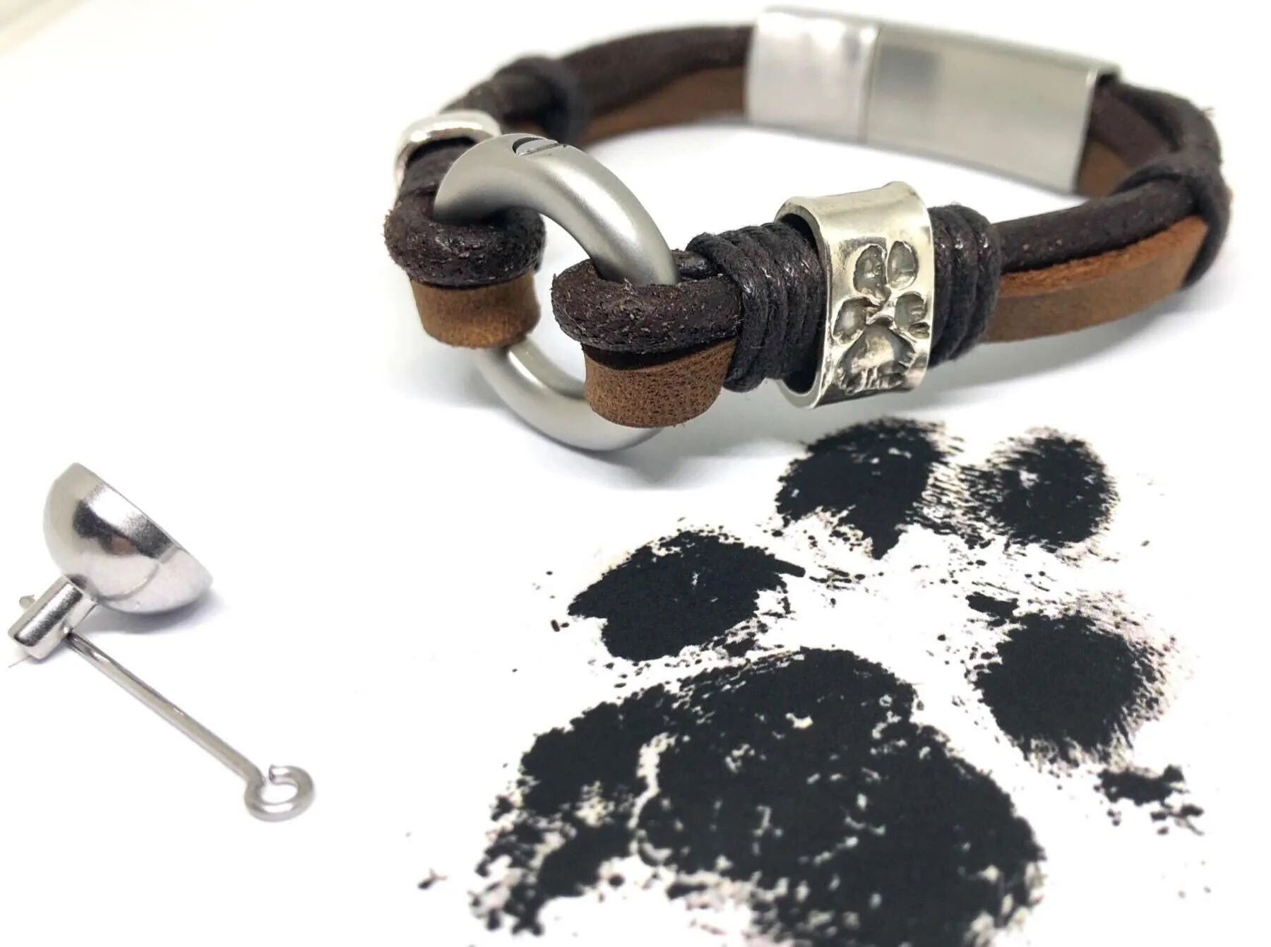 4 Cord Double Wrap Leather Cremation Bracelet