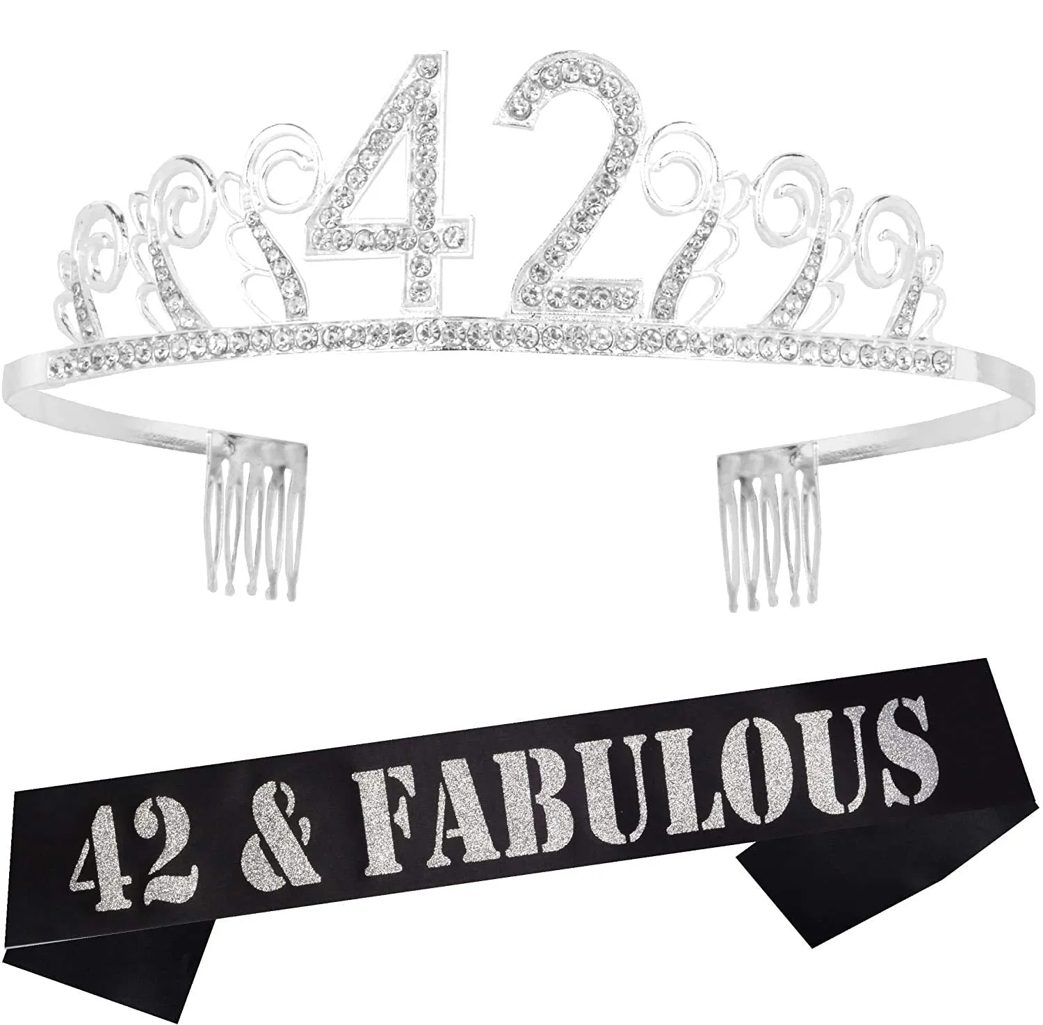 42nd Birthday Gifts for Woman, 42nd Birthday Tiara and Sash Silver, HAPPY 42nd Birthday