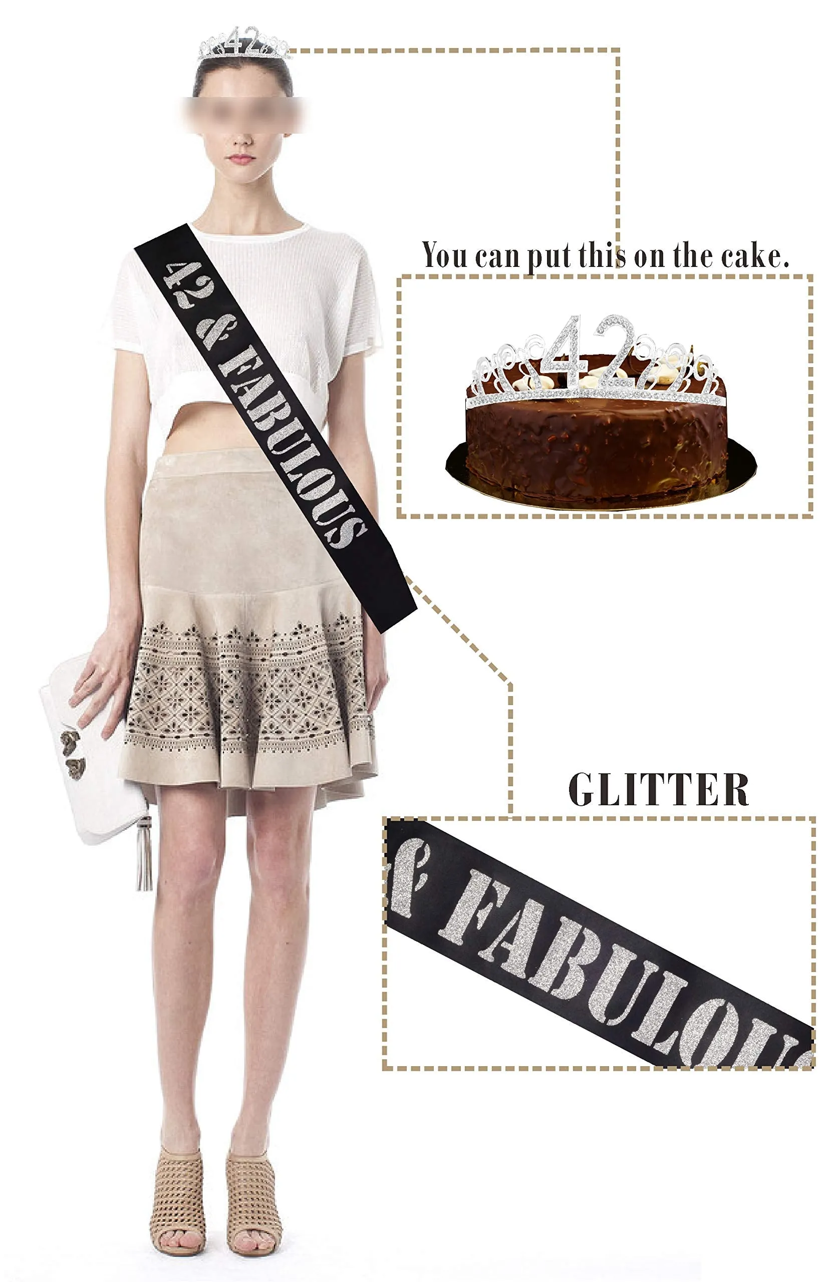 42nd Birthday Gifts for Woman, 42nd Birthday Tiara and Sash Silver, HAPPY 42nd Birthday