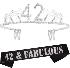 42nd Birthday Gifts for Woman, 42nd Birthday Tiara and Sash Silver, HAPPY 42nd Birthday