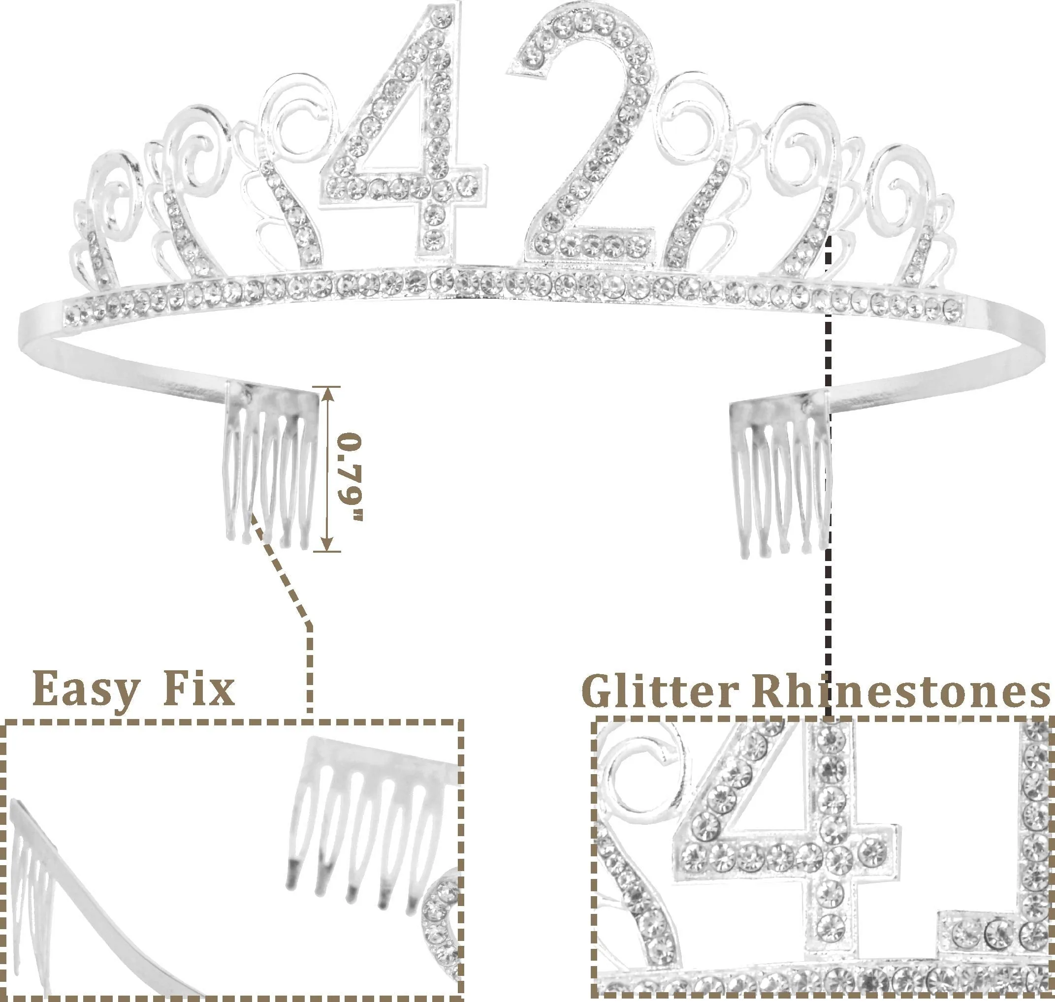 42nd Birthday Gifts for Woman, 42nd Birthday Tiara and Sash Silver, HAPPY 42nd Birthday