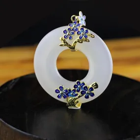 44MM Round Gemstone White Jade Pendant