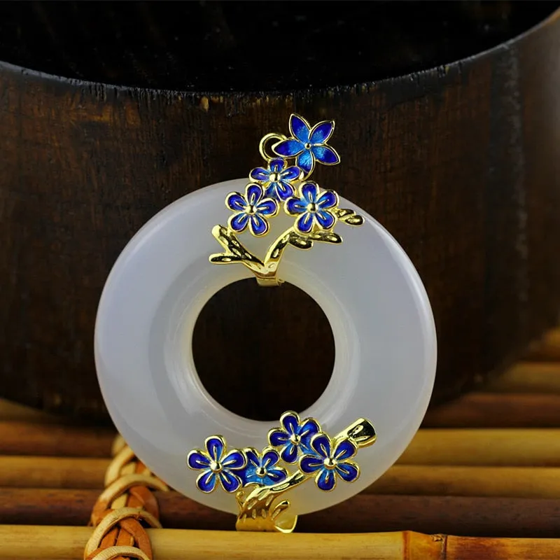 44MM Round Gemstone White Jade Pendant