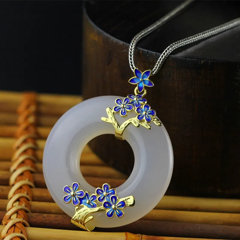 44MM Round Gemstone White Jade Pendant