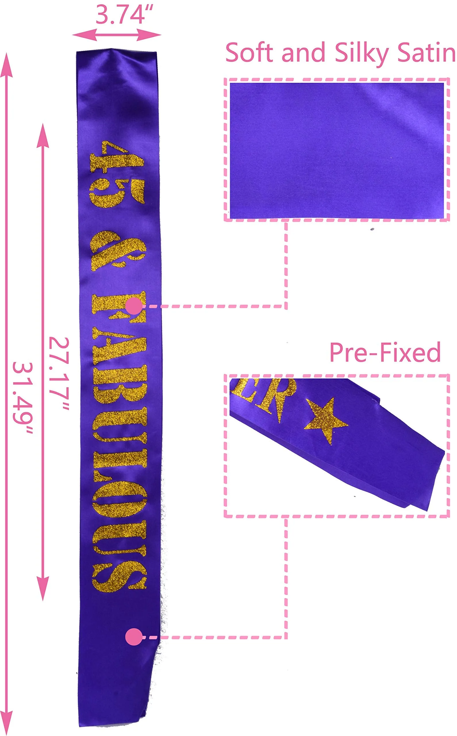 45th Birthday Gifts for Woman, 45th Birthday Tiara and Sash purple, HAPPY 45th Birthday