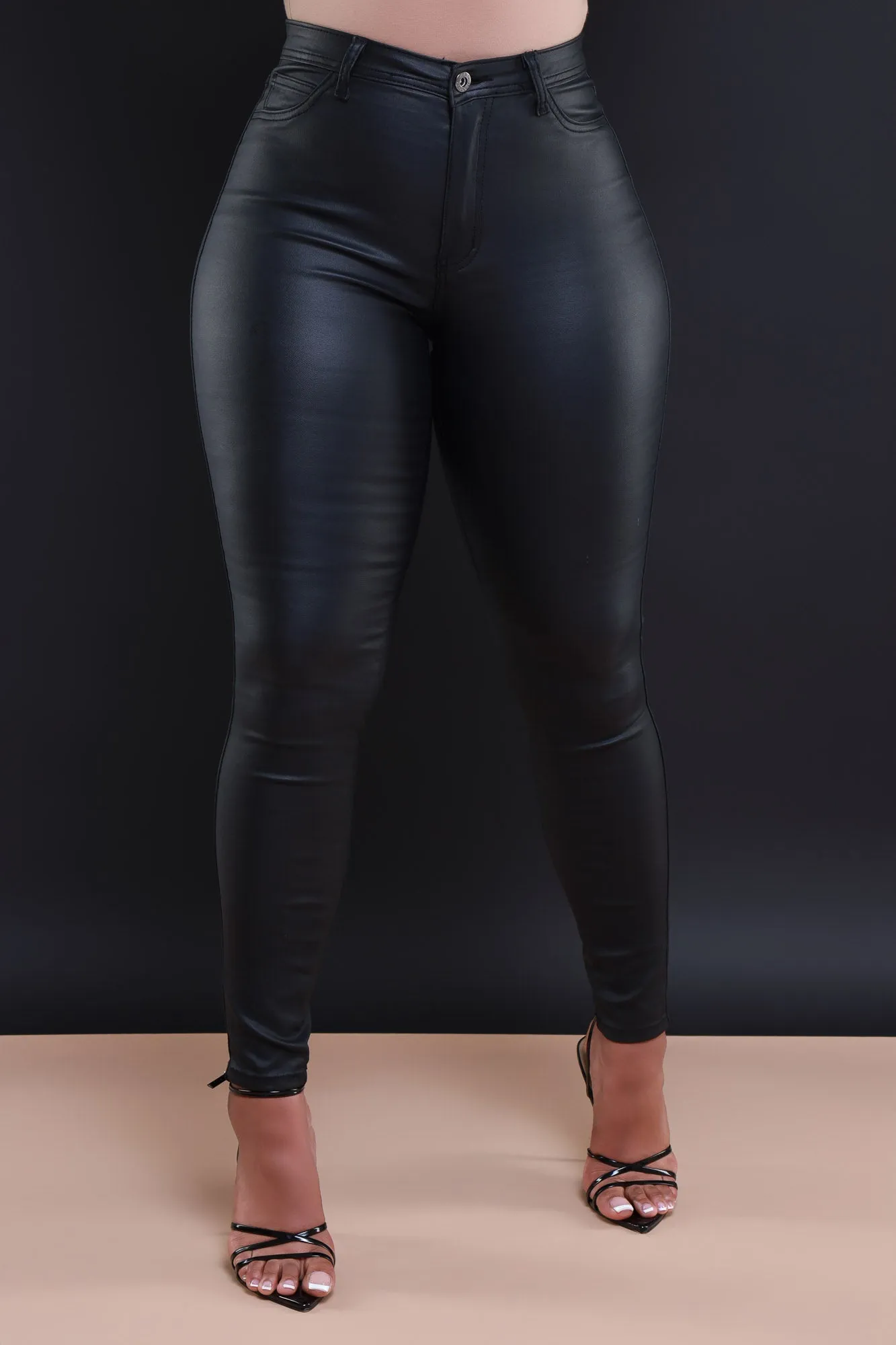 $5 Curve You Faux Leather High Rise Pants - Black