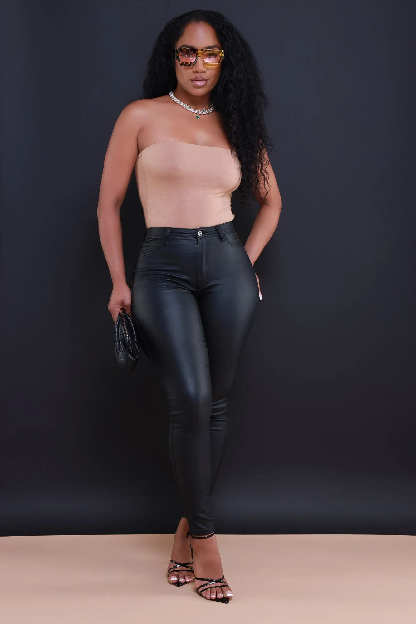 $5 Curve You Faux Leather High Rise Pants - Black