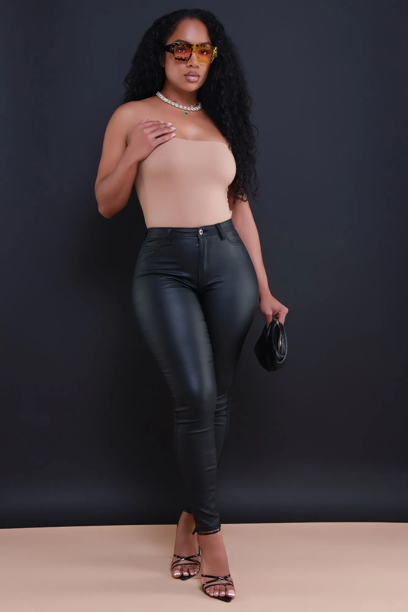 $5 Curve You Faux Leather High Rise Pants - Black
