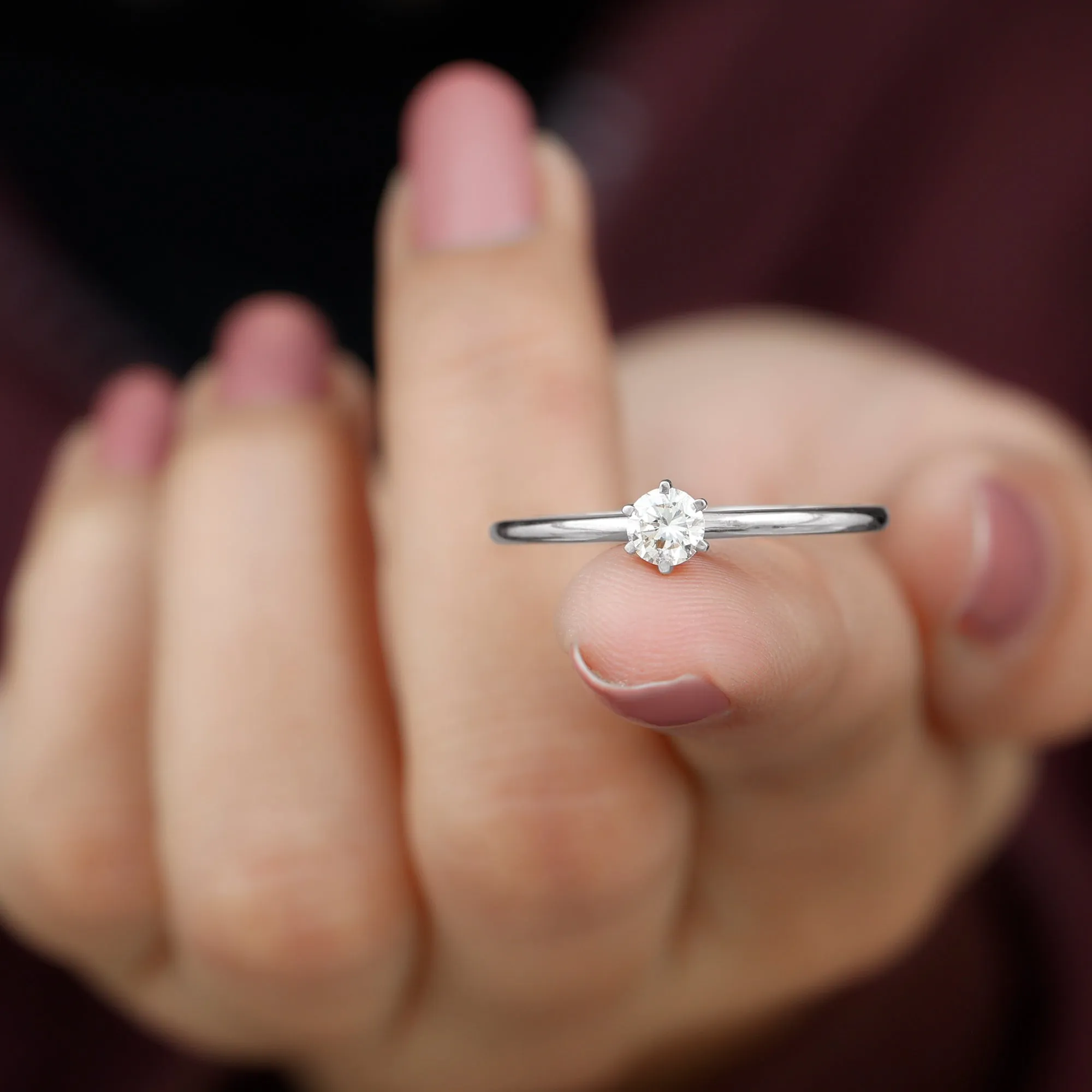 6 Prong Peg Head Set Diamond Solitaire Ring for her