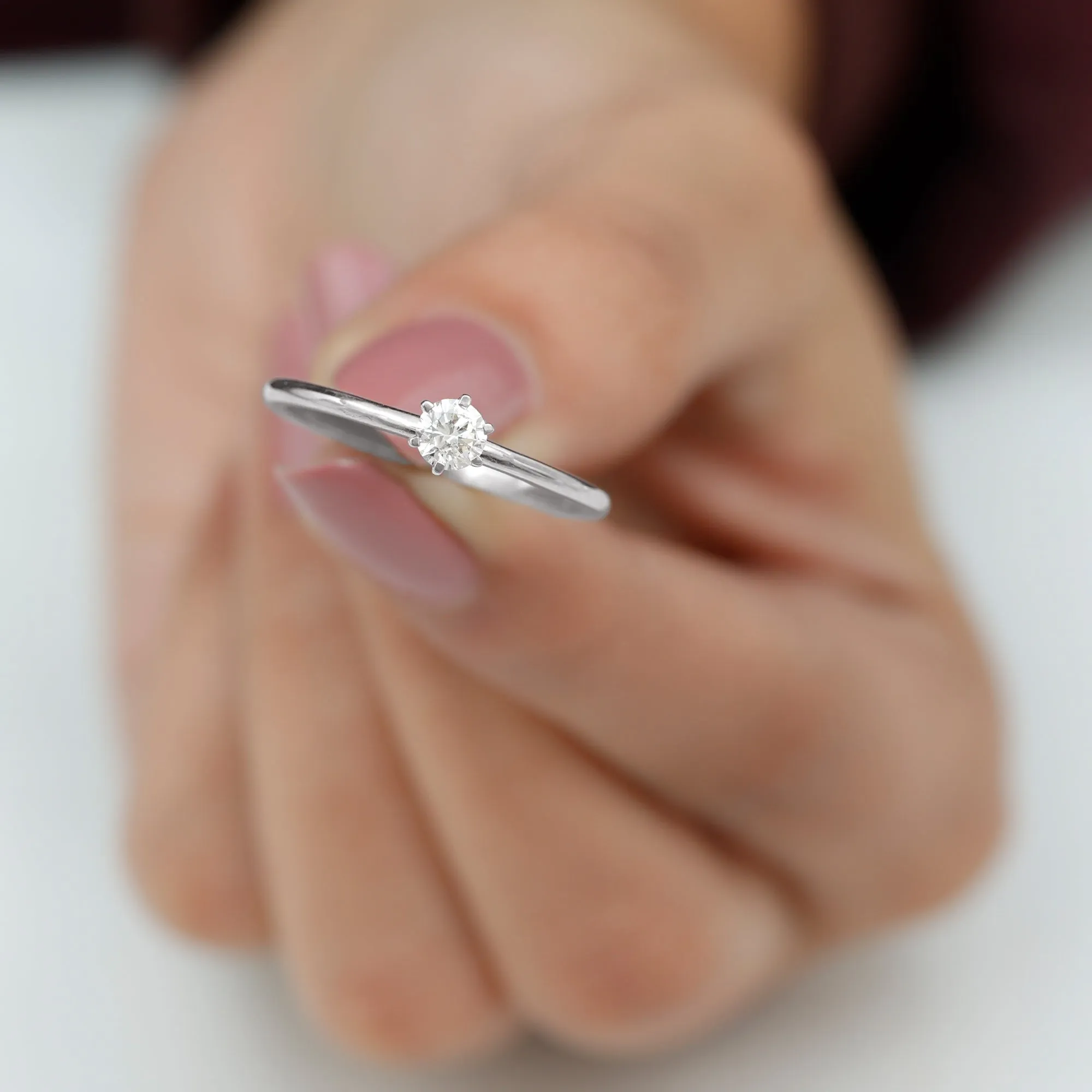 6 Prong Peg Head Set Diamond Solitaire Ring for her