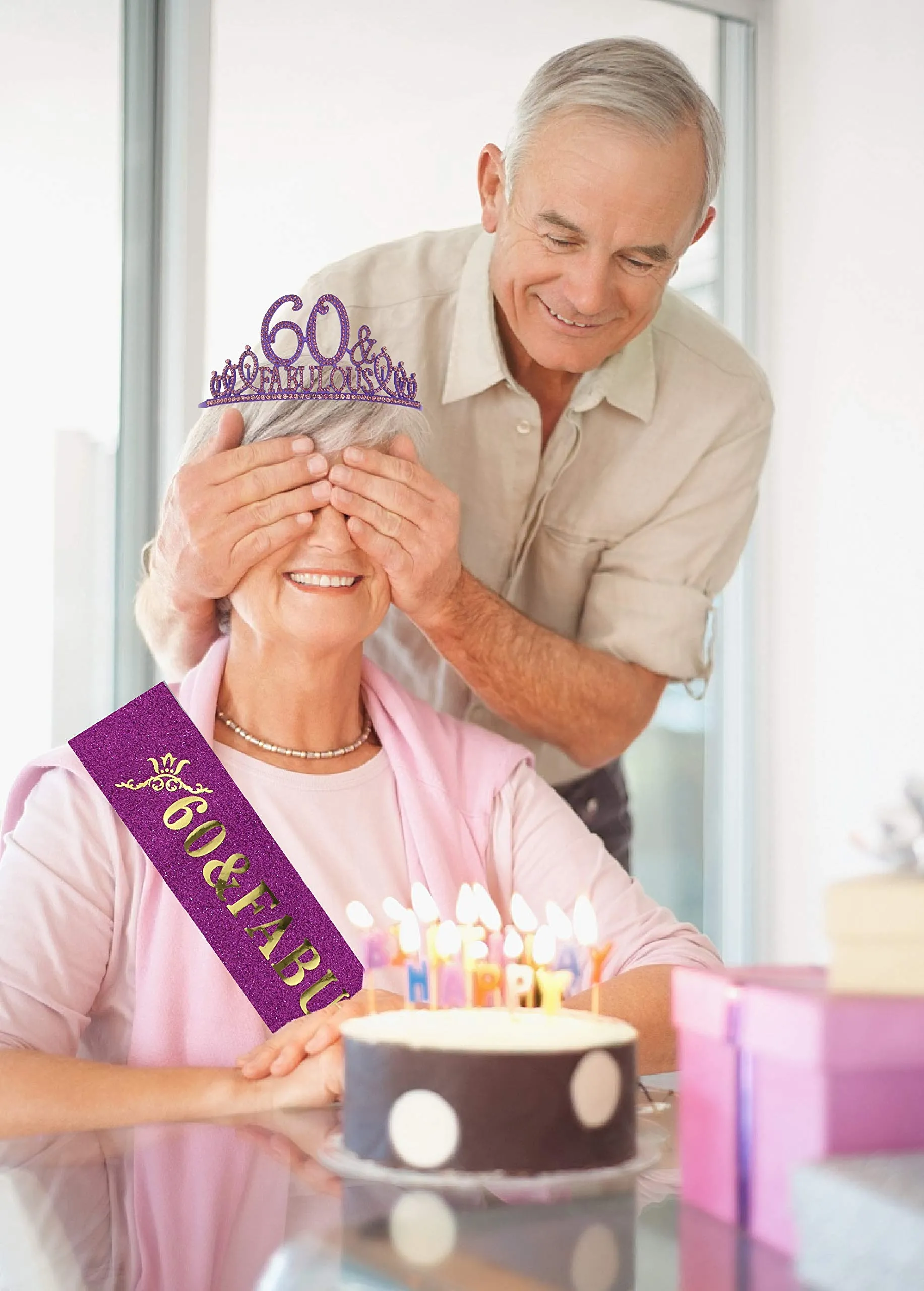 60th Birthday Gifts for Women,60th Birthday Tiara and Sash Purple,60th Birthday