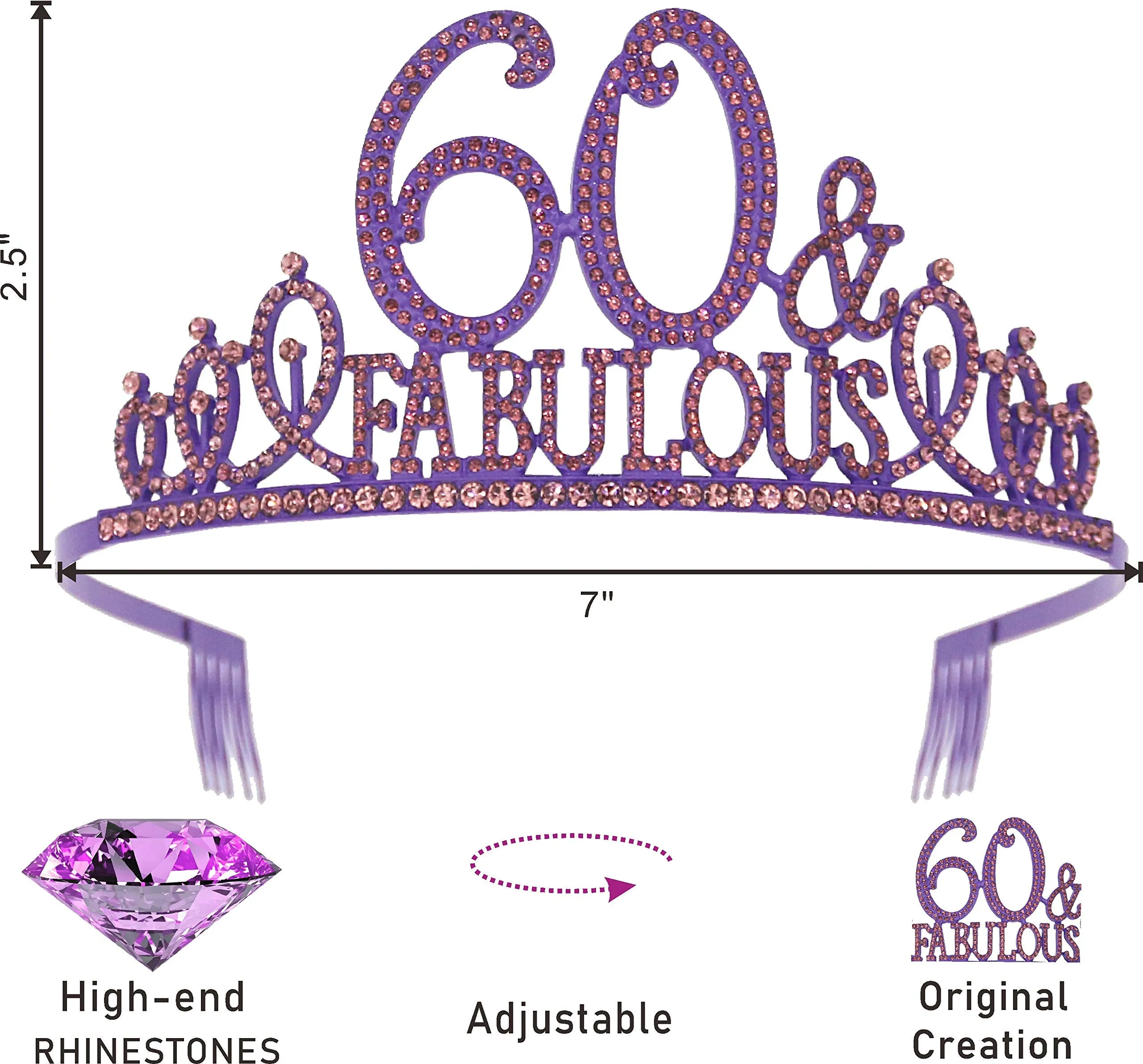 60th Birthday Gifts for Women,60th Birthday Tiara and Sash Purple,60th Birthday