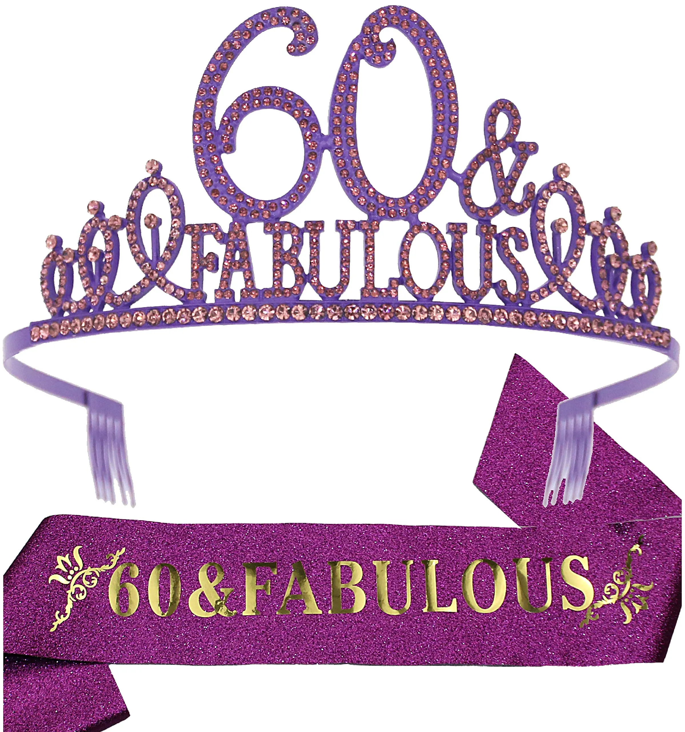 60th Birthday Gifts for Women,60th Birthday Tiara and Sash Purple,60th Birthday