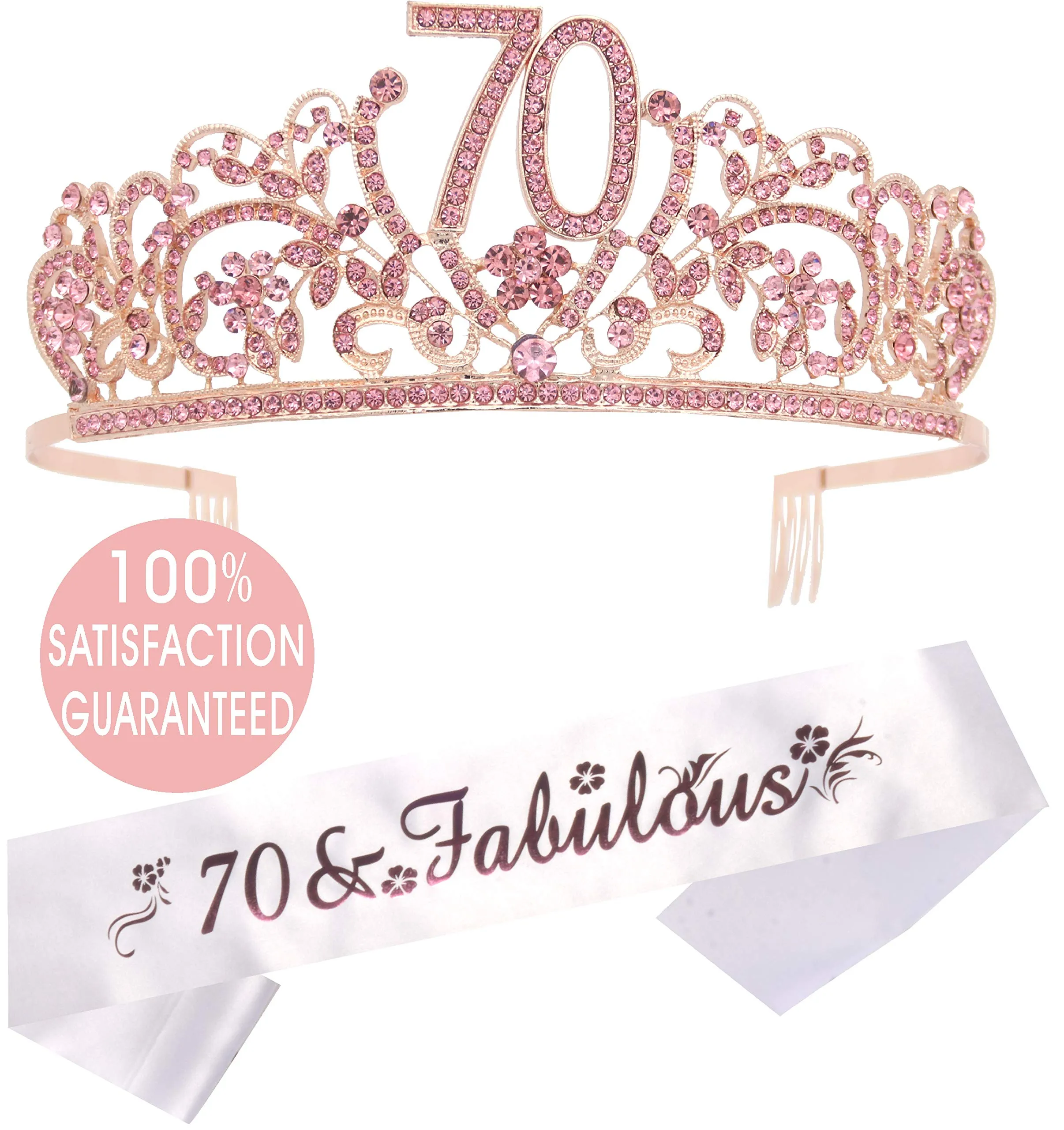 70th Birthday Gifts for Woman, 70th Birthday Tiara and Sash pink, HAPPY 70th Birthday