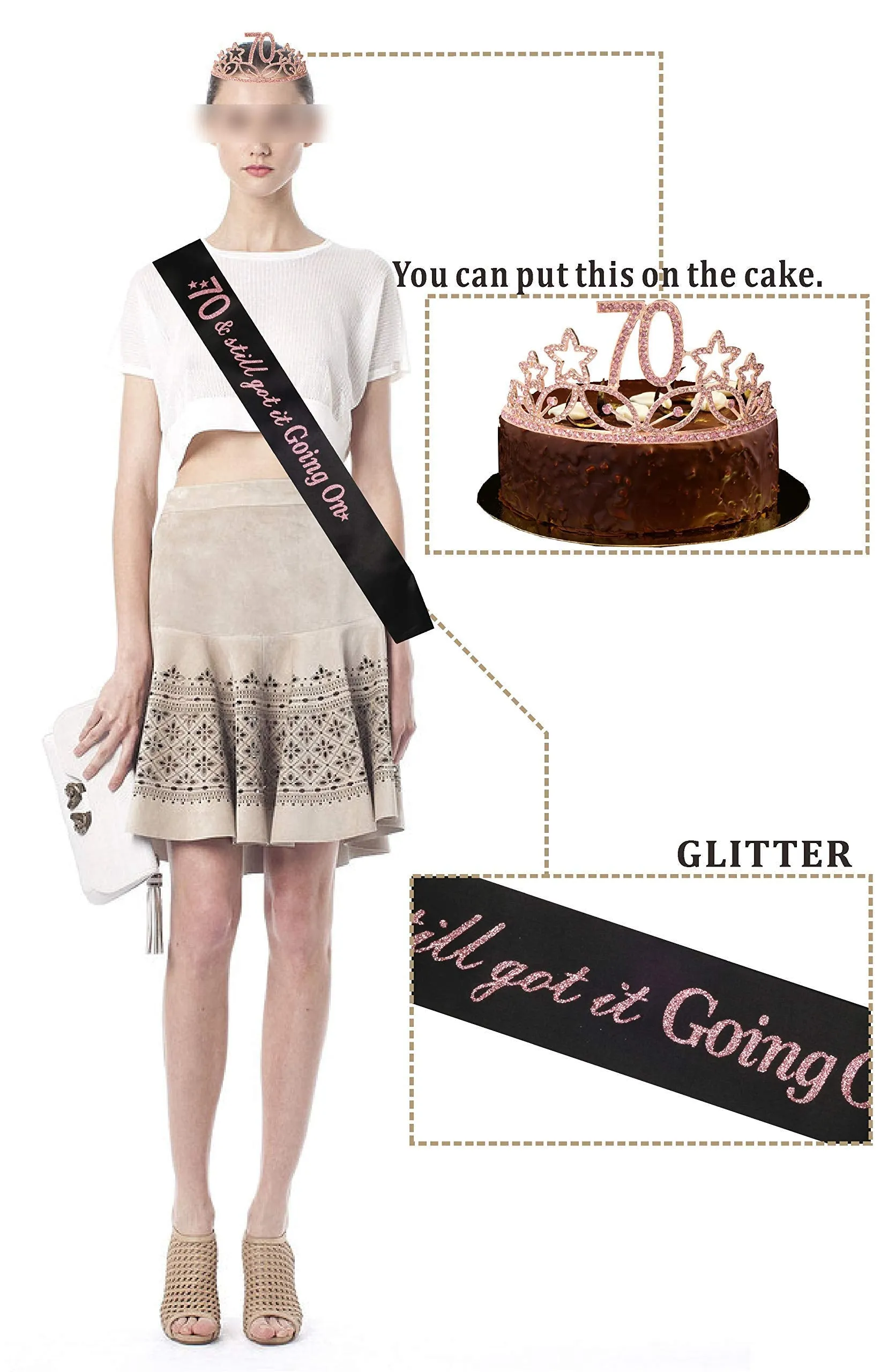 70th Birthday Gifts for Woman, 70th Birthday Tiara and Sash pink, HAPPY 70th Birthday