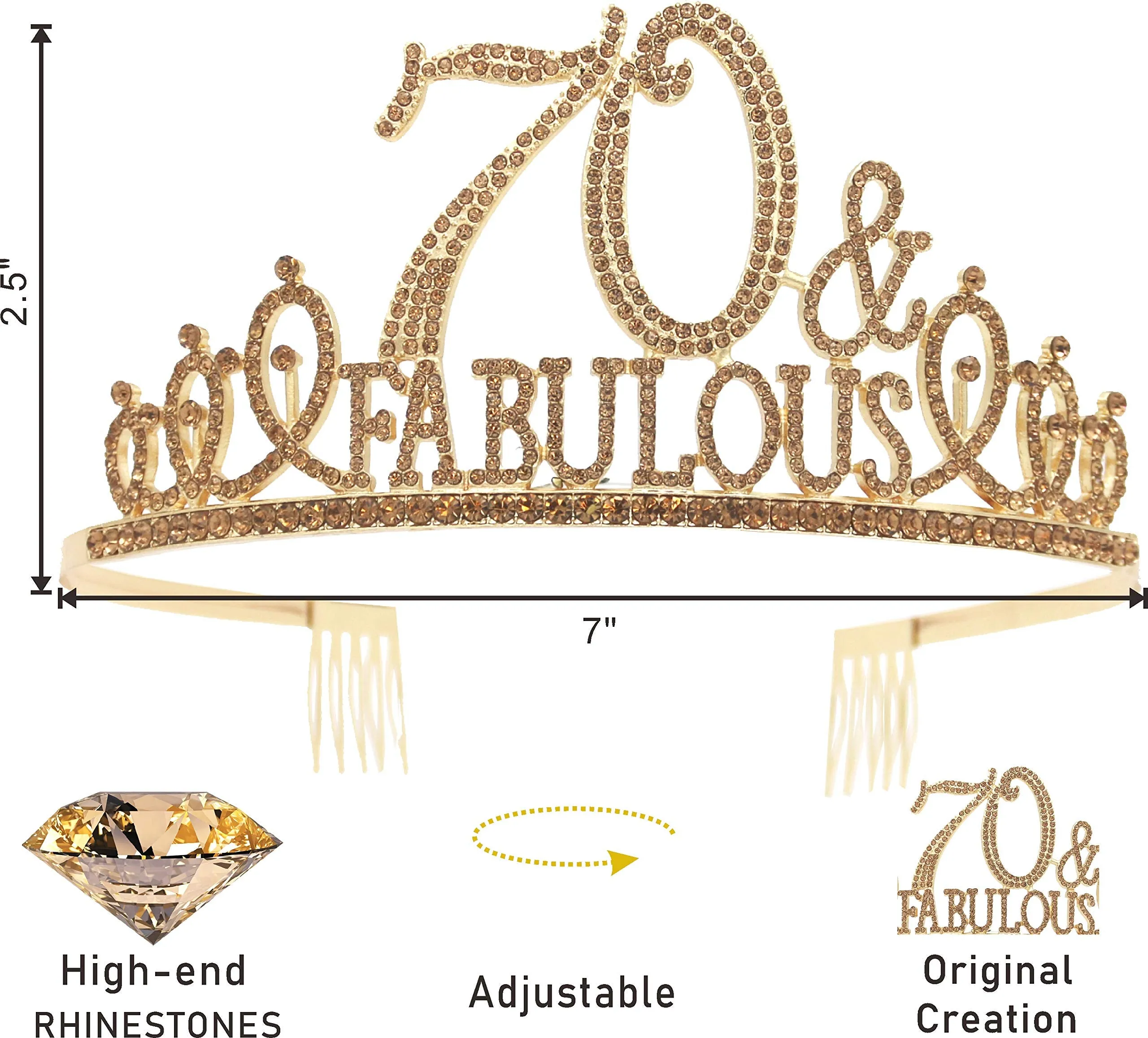 70th Birthday Gifts for Women, 70th Birthday Tiara and Sash Golden, 70th Birthday