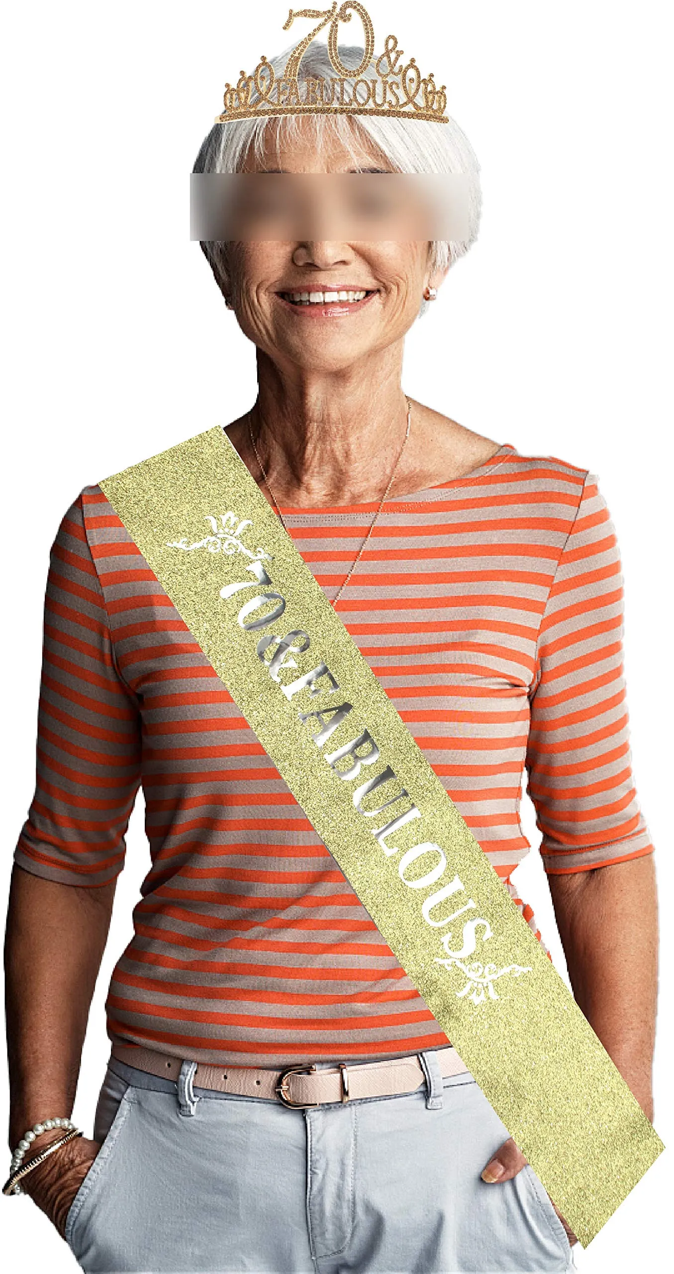 70th Birthday Gifts for Women, 70th Birthday Tiara and Sash Golden, 70th Birthday