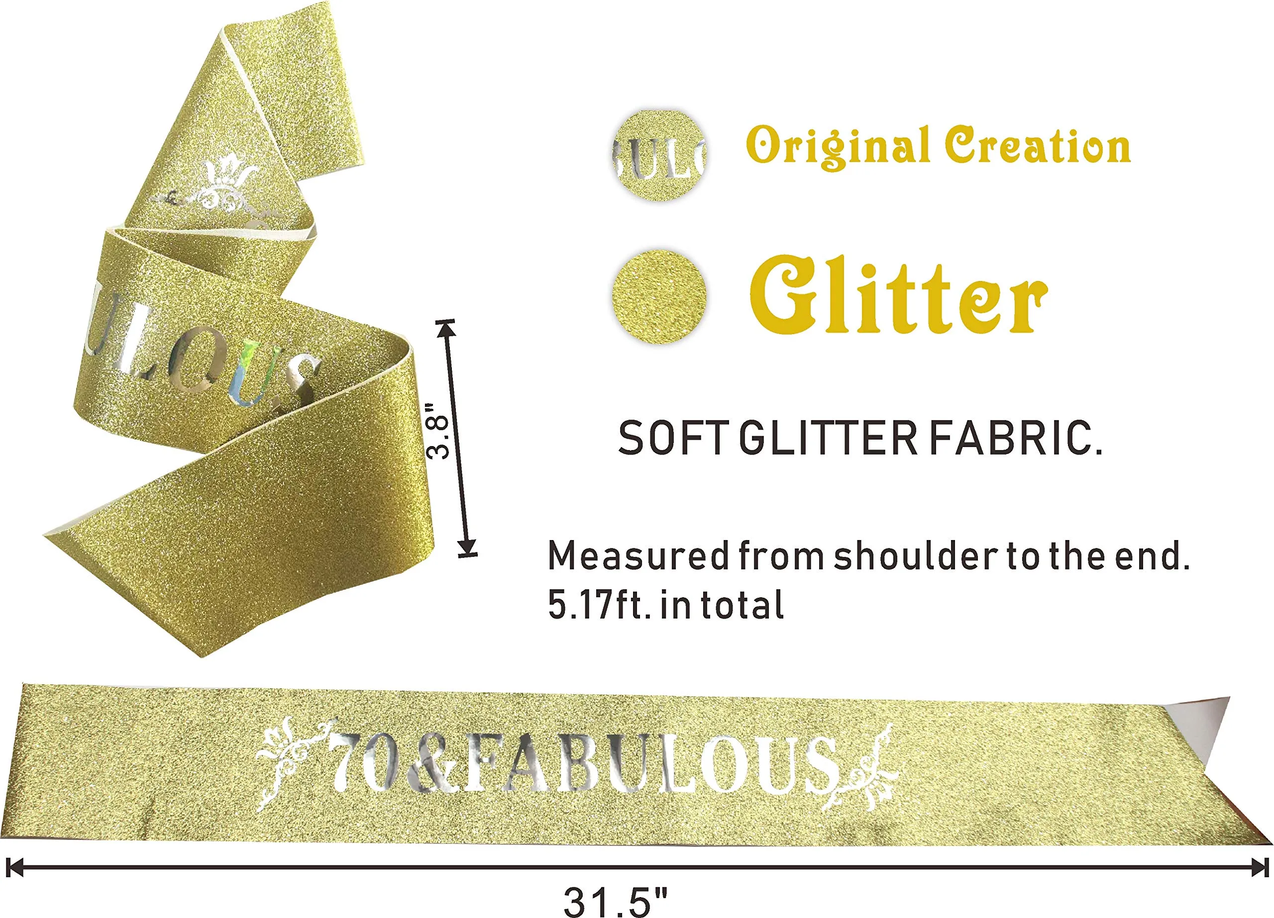 70th Birthday Gifts for Women, 70th Birthday Tiara and Sash Golden, 70th Birthday
