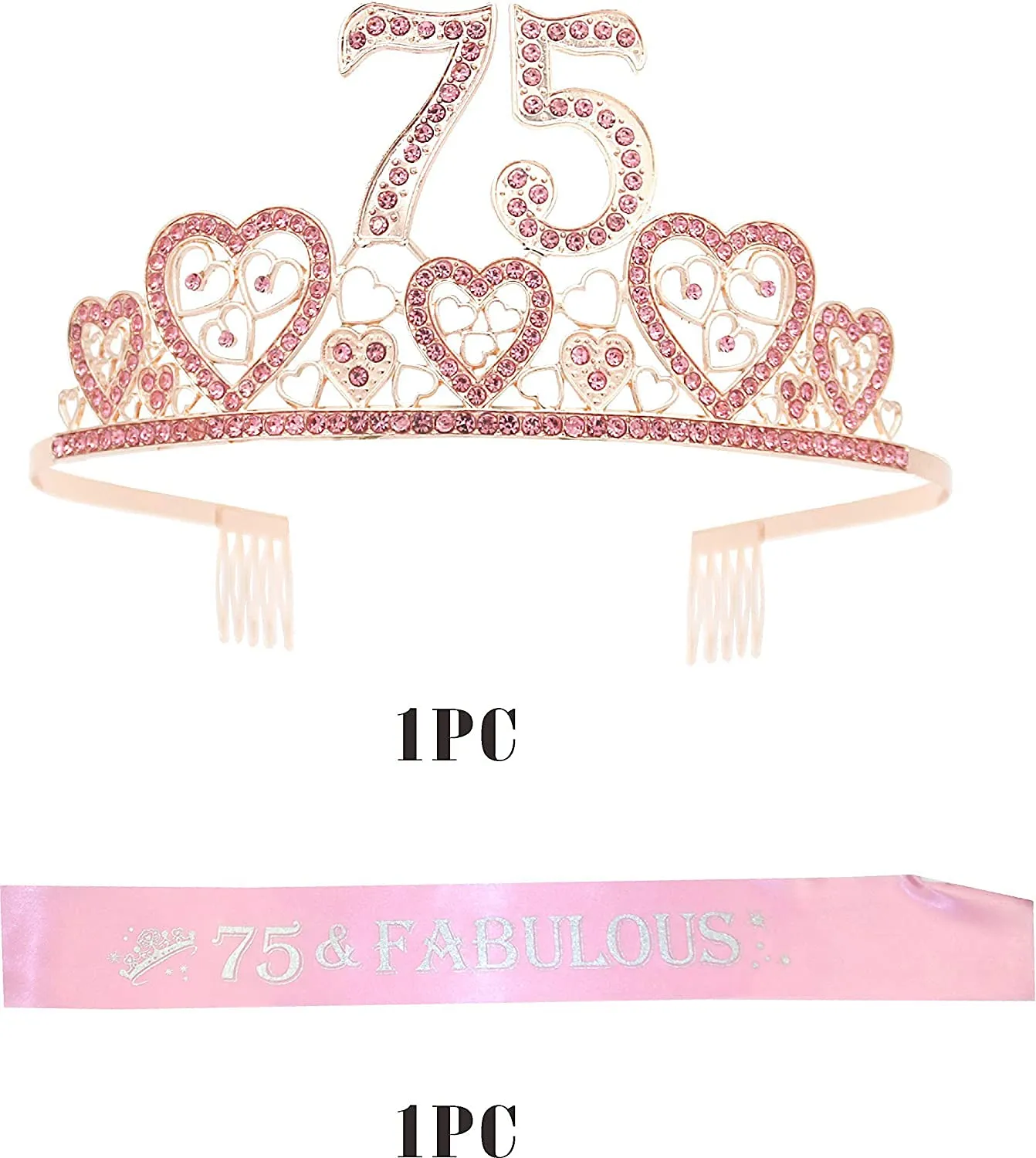 75th Birthday Pink Tiara for women, 75th Birthday Sash and Crown, 75th Sash Birthday
