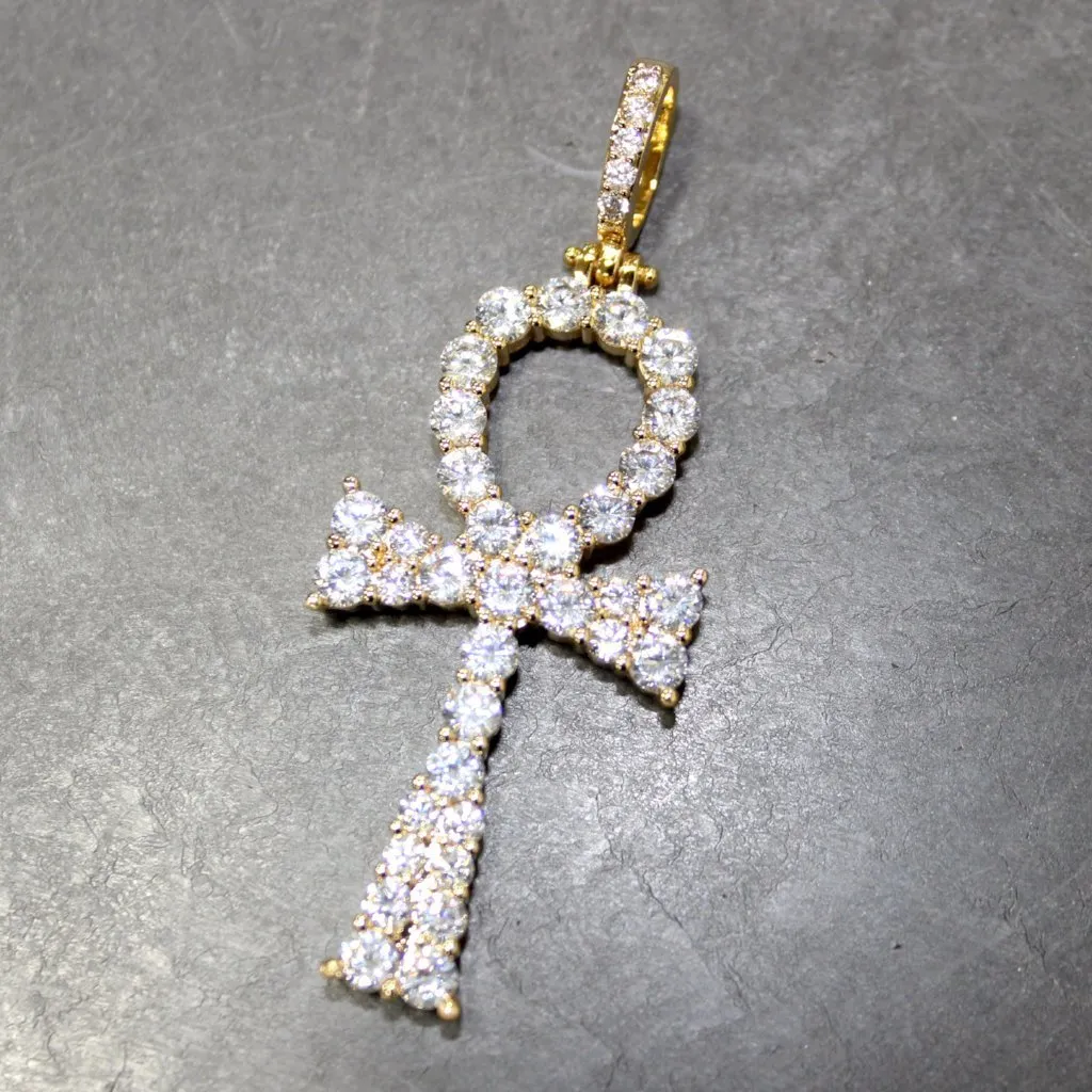 .925 Silver Hot Ankh CZ Bling Bling Cross