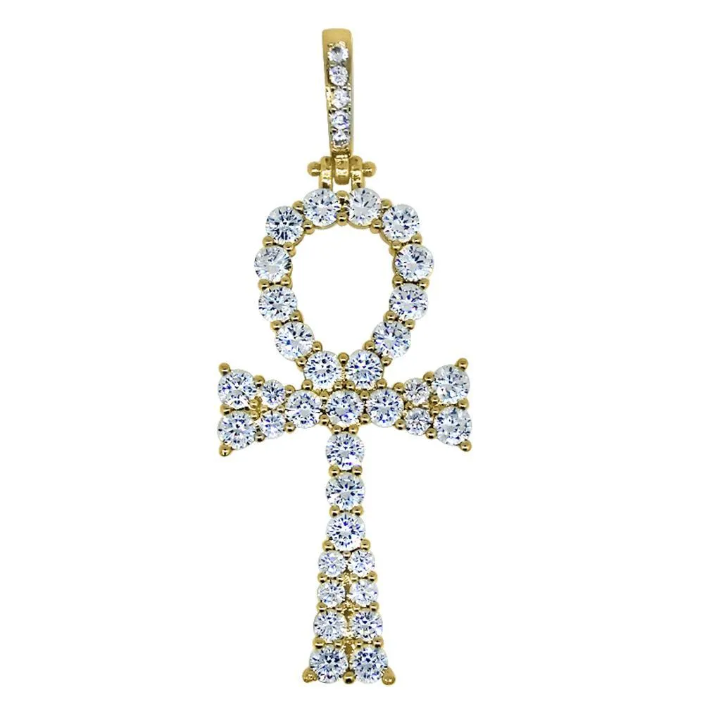 .925 Silver Hot Ankh CZ Bling Bling Cross