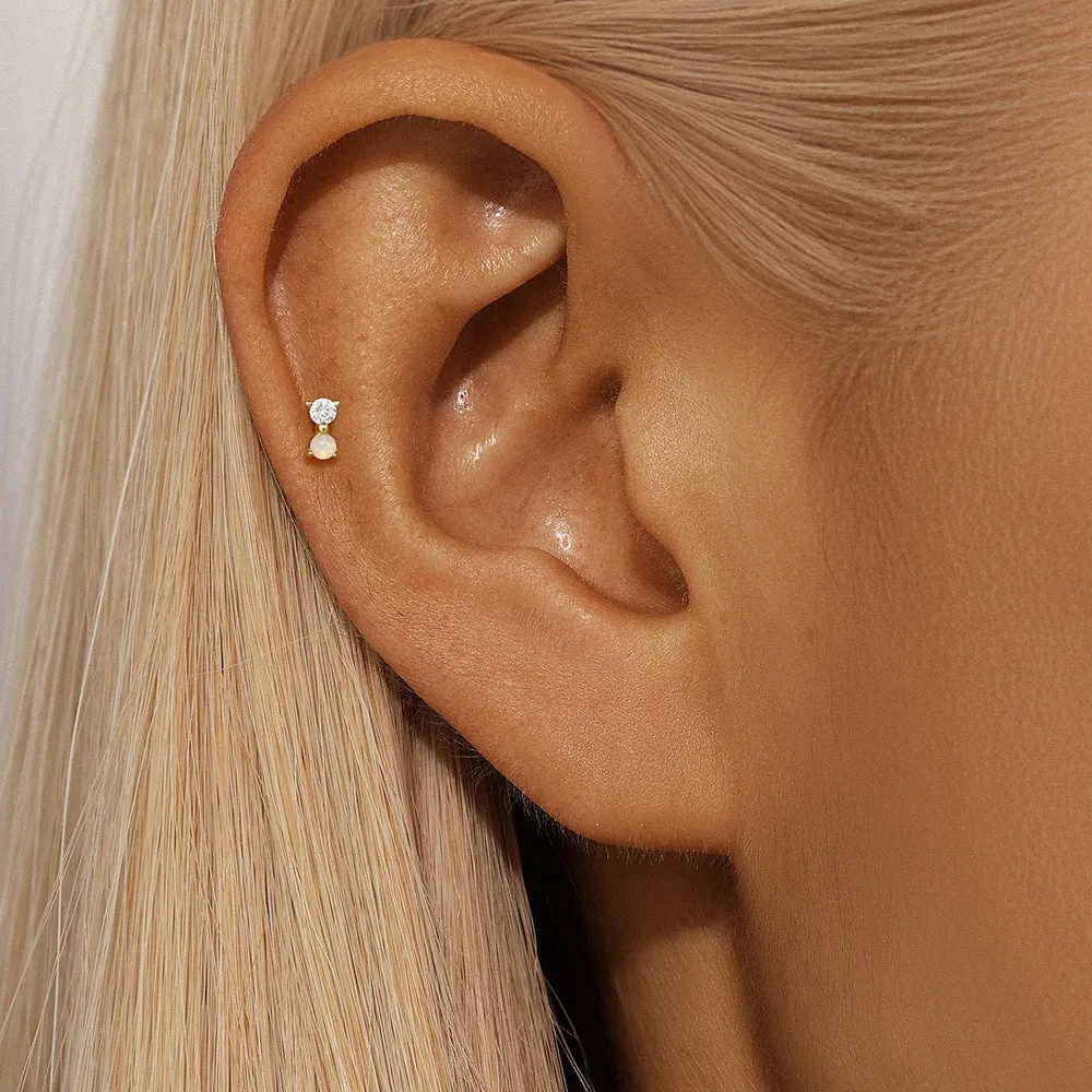 925 Silver Round Opal CZ Diamond Flat Back Earrings
