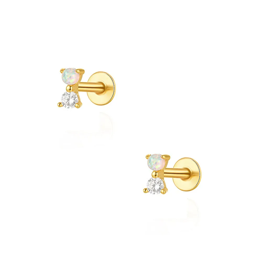 925 Silver Round Opal CZ Diamond Flat Back Earrings
