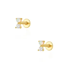 925 Silver Round Opal CZ Diamond Flat Back Earrings