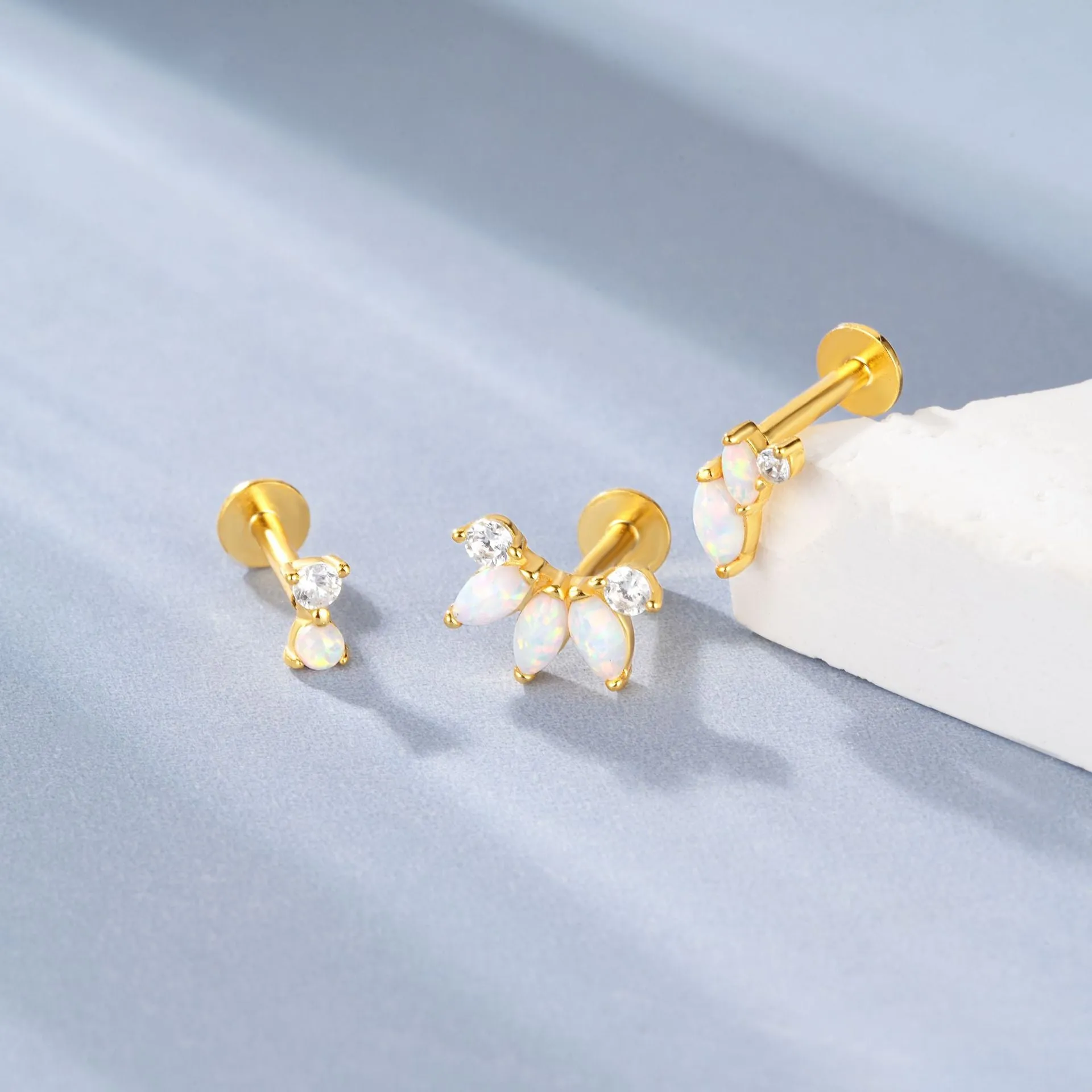 925 Silver Round Opal CZ Diamond Flat Back Earrings
