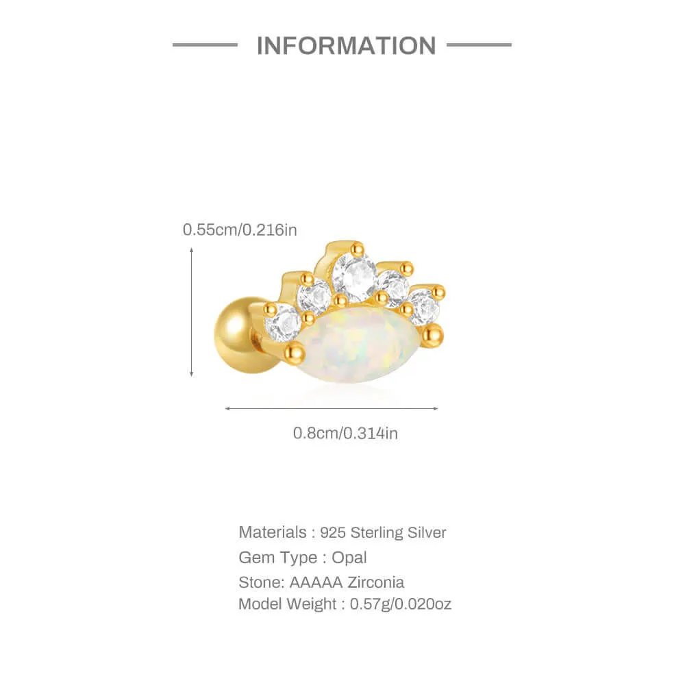 925 Silver Round Opal With Round CZ Diamond Ball Back Earrings