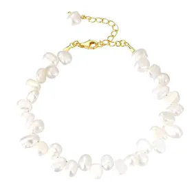 925 Sterling Silver Bracelet 18ct Gold Plating with All-Round Irregular shaped 6mm Fresh Water Pearls