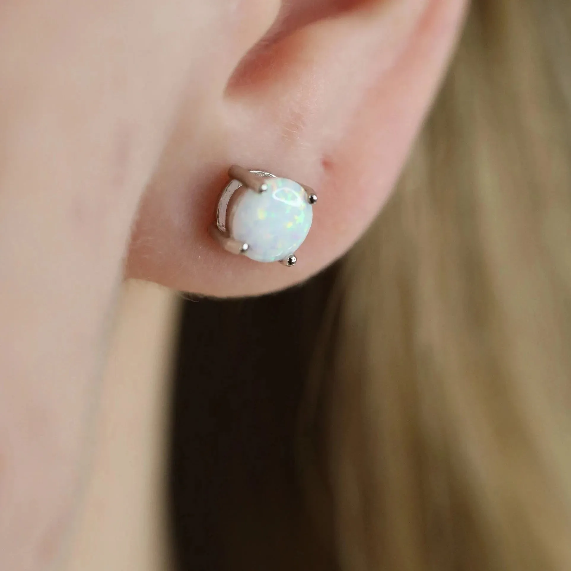 925 Sterling Silver Opal Stud Earrings
