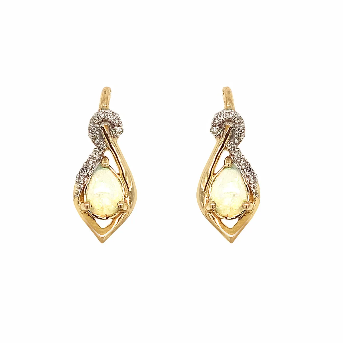 9ct Yellow Gold Opal & Diamond Earrings