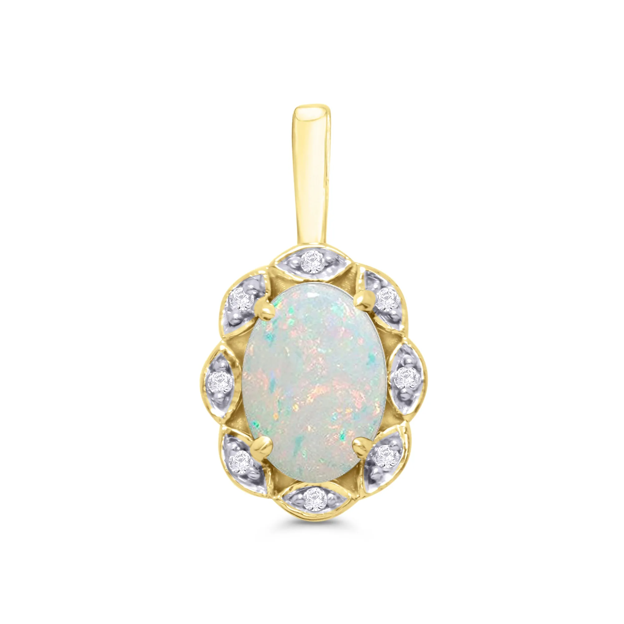 9ct Yellow Gold Opal & Diamond Pendant