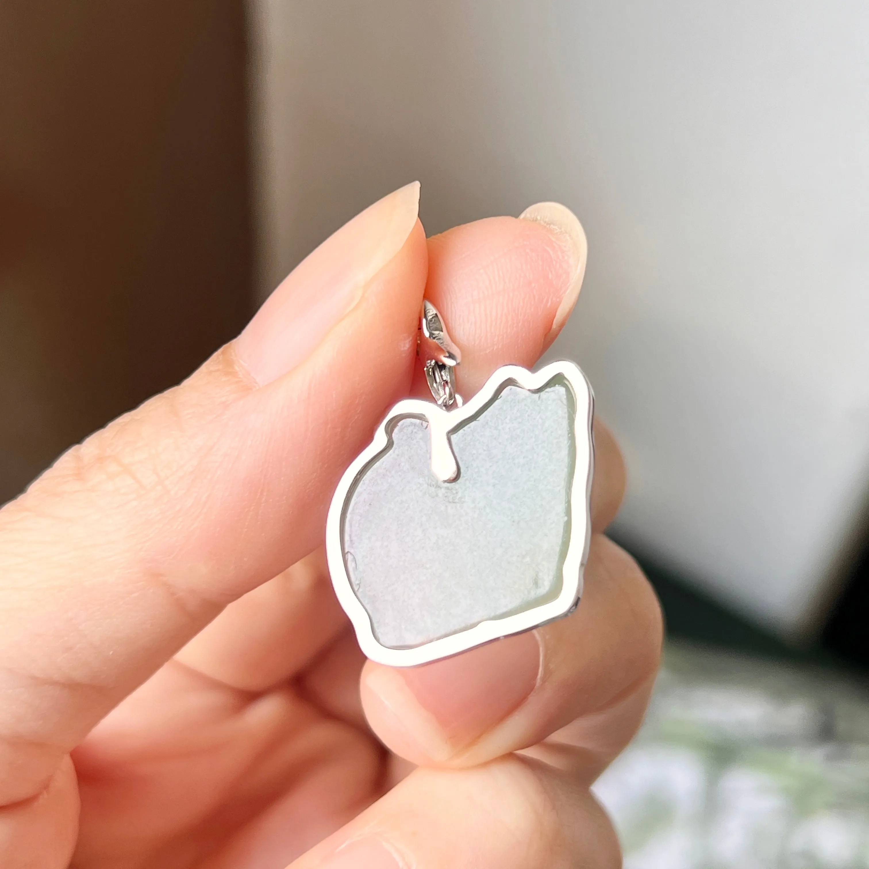 A-Grade Natural Bluish Floral Jadeite Cat Charm No. 172454