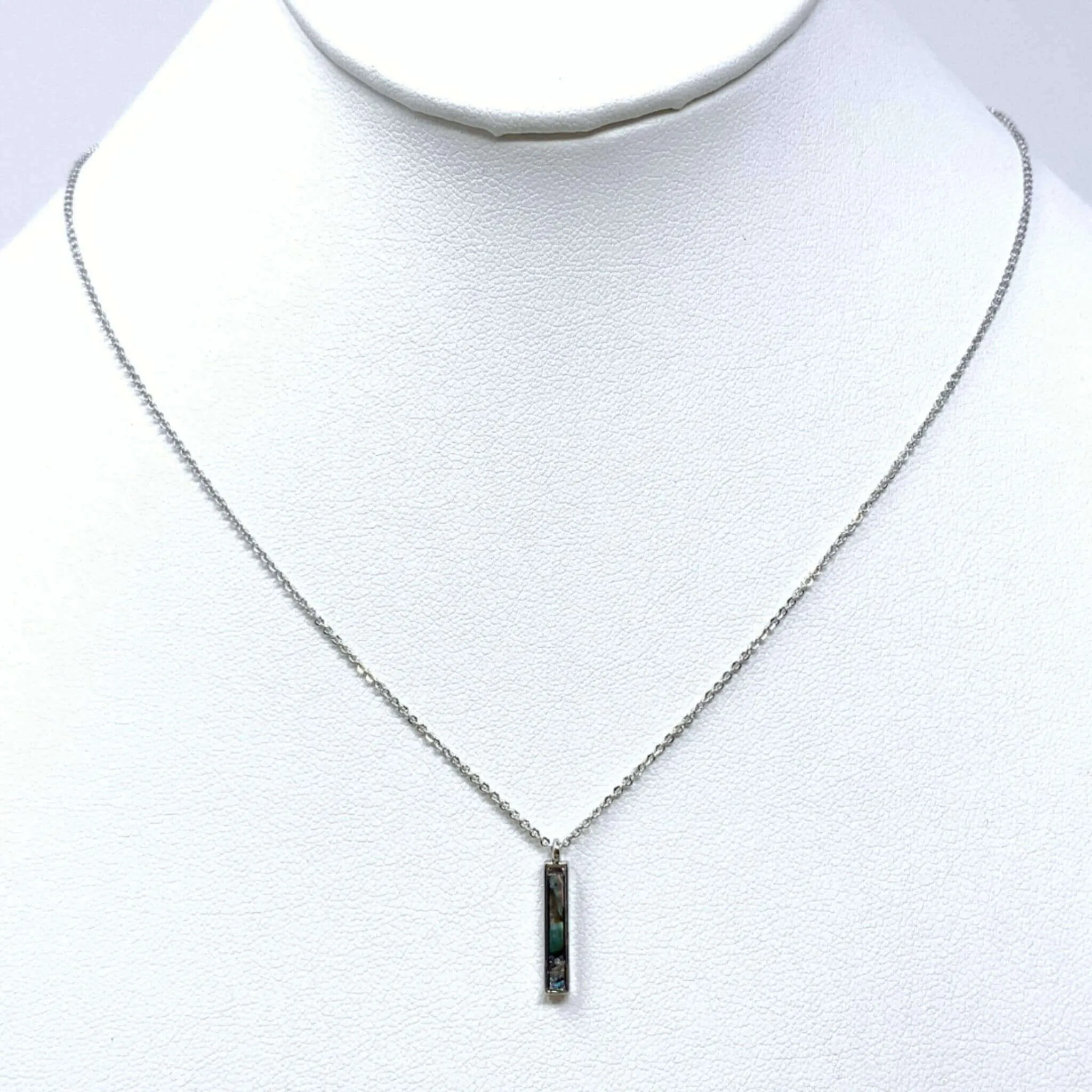 Abalone Bar Pendant On Silver Chain Necklace