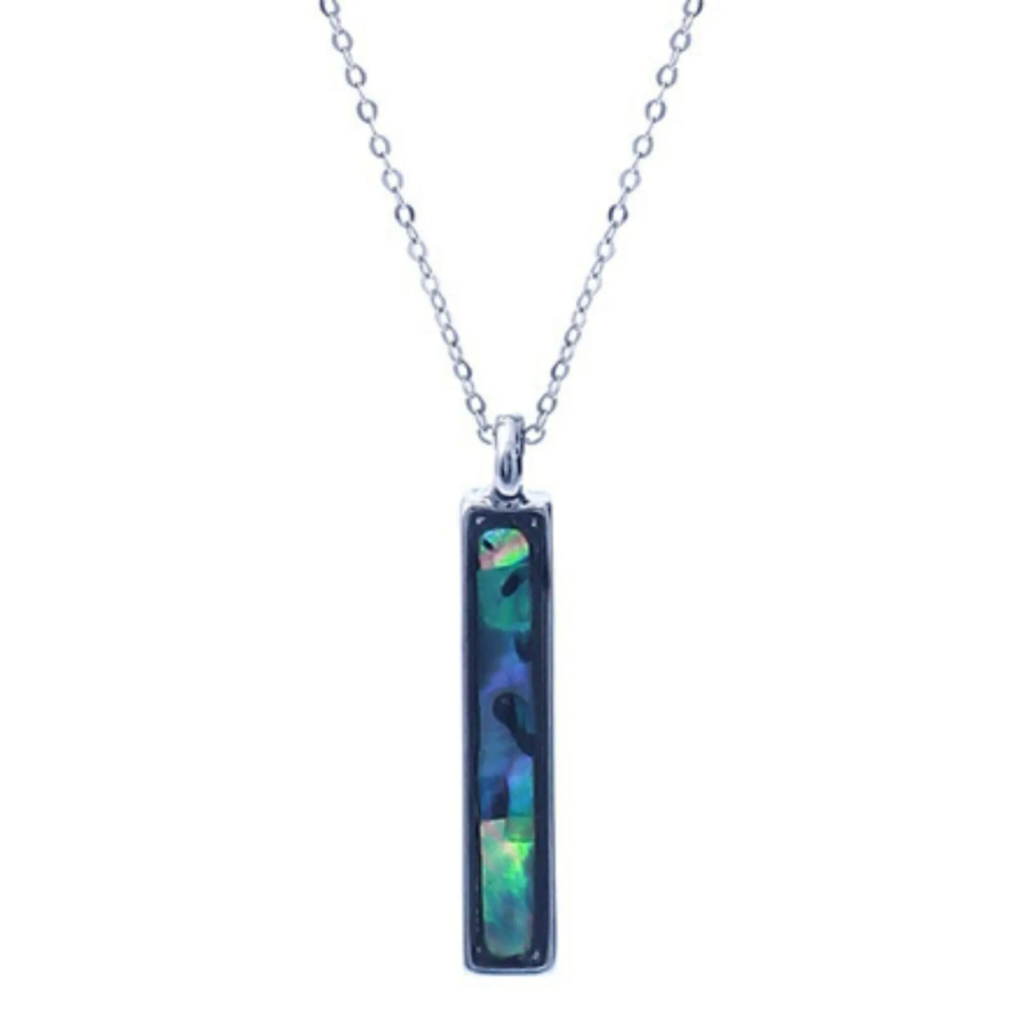 Abalone Bar Pendant On Silver Chain Necklace