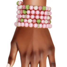 AKA Alpha Kappa Alpha Inspired Jewelry Pink Pearl and Bead Memory Wire Bracelet