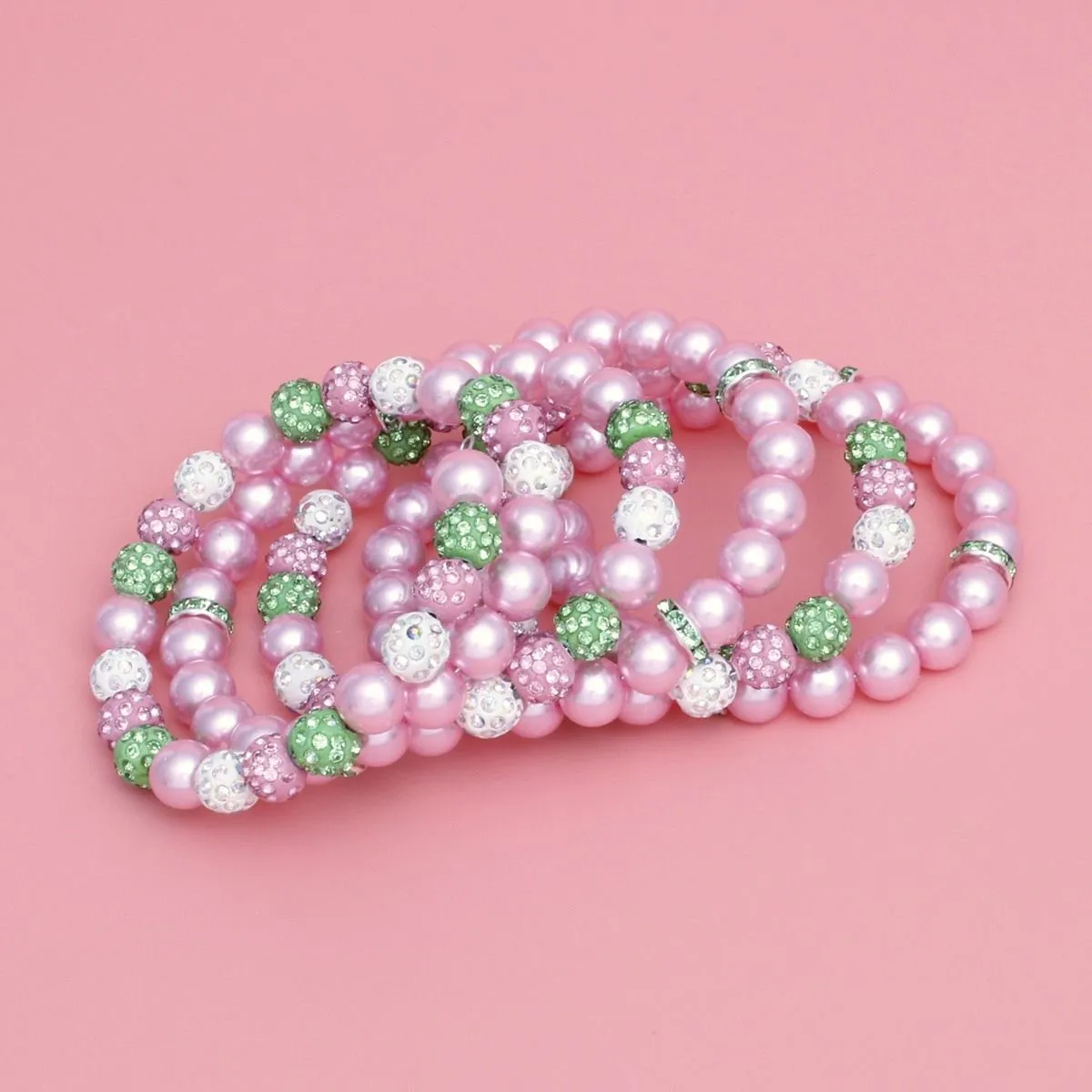 AKA Alpha Kappa Alpha Inspired Jewelry Pink Pearl and Bead Memory Wire Bracelet