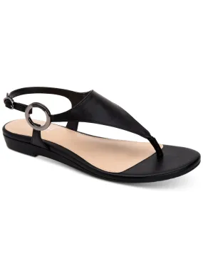 ALFANI Womens Black Ring Hardware Comfort Adjustable Hayyden Round Toe Wedge Buckle Thong Sandals Shoes M