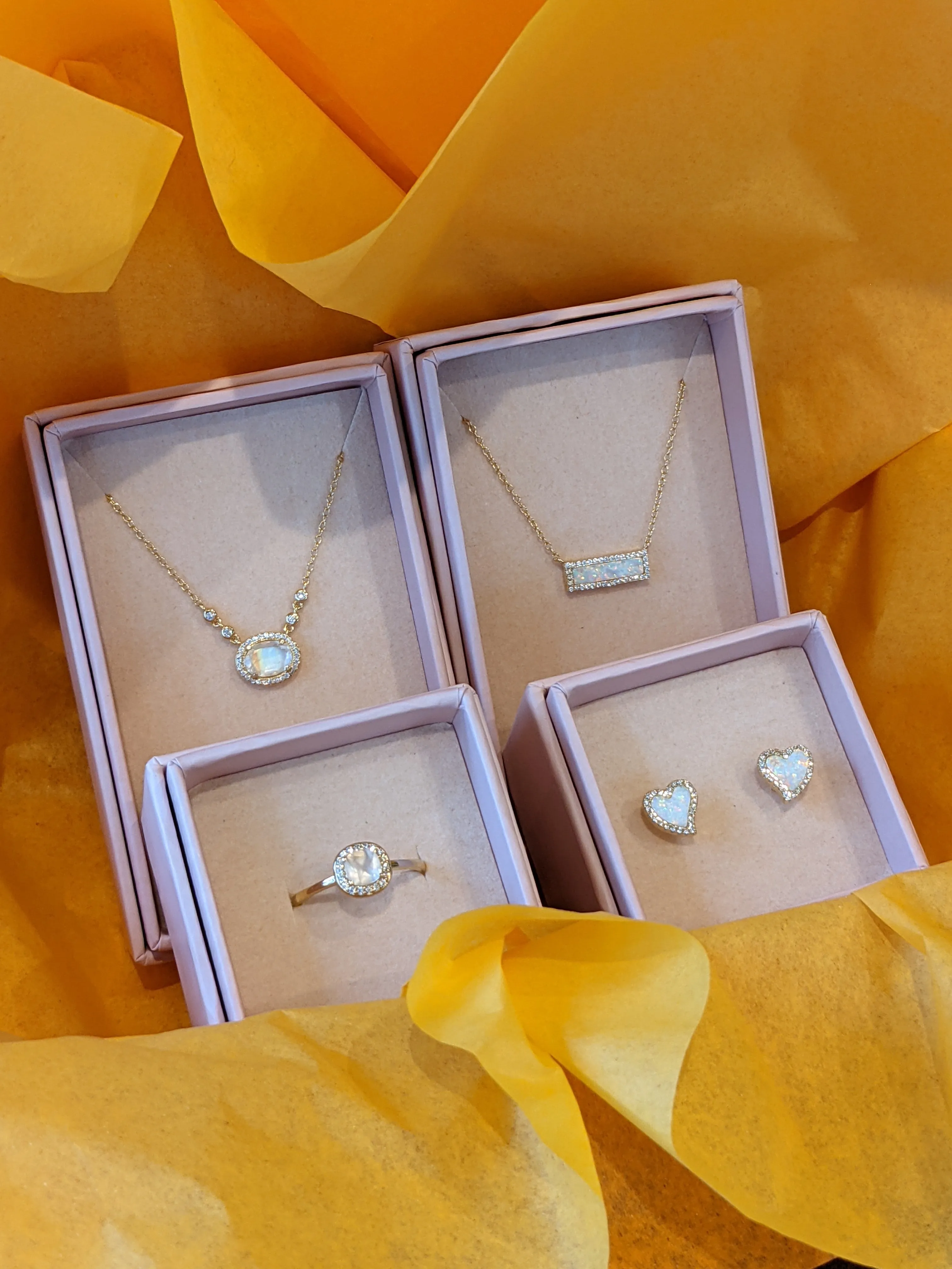 Amore Heart Stud Earrings - Opal