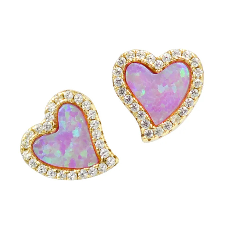 Amore Heart Stud Earrings - Opal