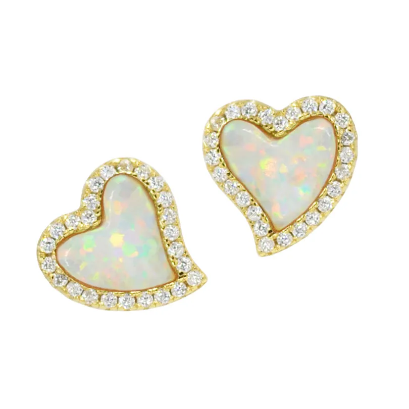 Amore Heart Stud Earrings - Opal