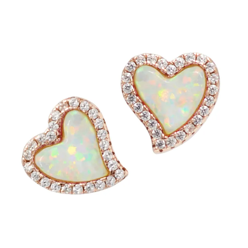 Amore Heart Stud Earrings - Opal