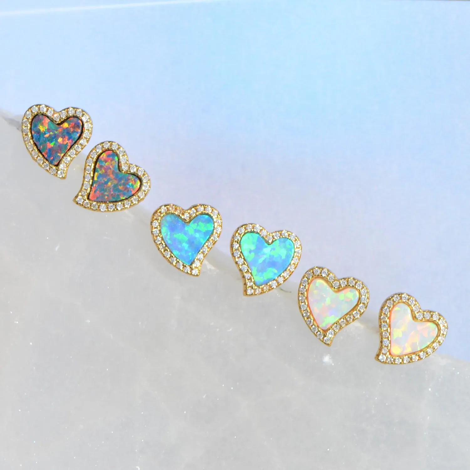 Amore Heart Stud Earrings - Opal