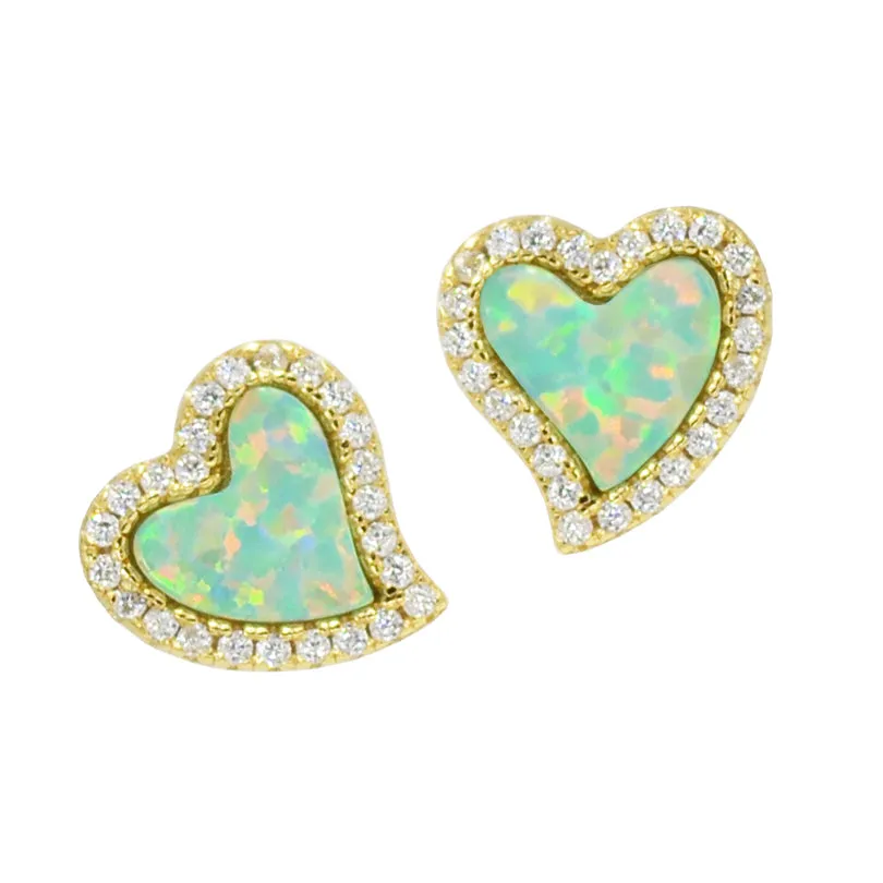 Amore Heart Stud Earrings - Opal